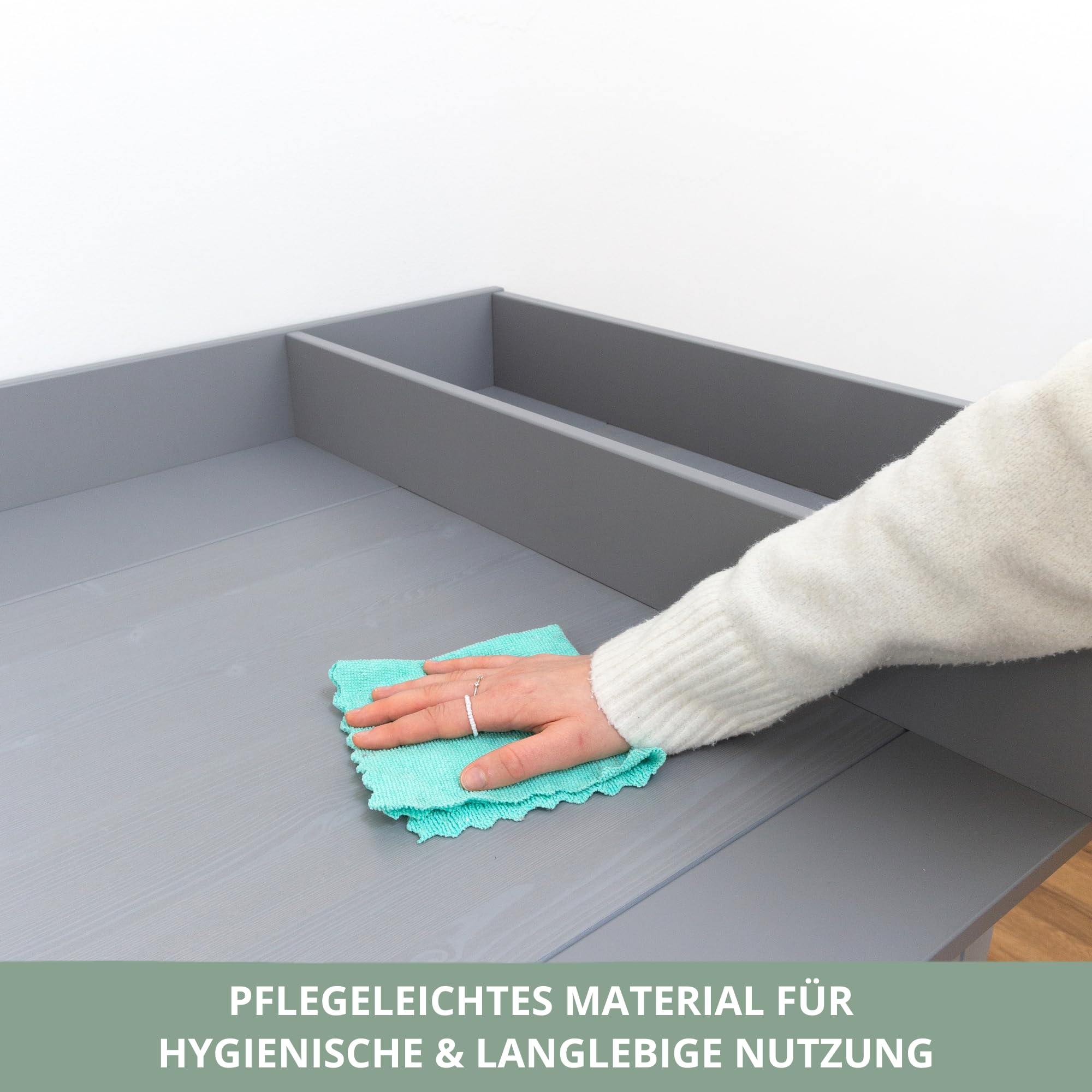 Wickelaufsatz für IKEA HEMNES Kommode - Grau, 108cm | Mit Trennfach, 100% MDF · Kommode nach der Wickelzeit normal weiternutzbar