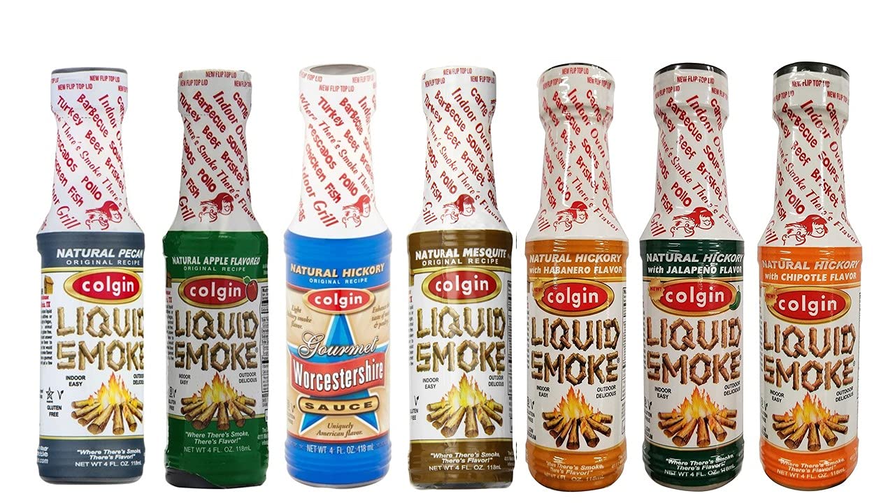 ColginLIQUID SMOKE BBQ MARINADE SET - Pecan, Mesquite, Apple, Worcestershire, Jalapeno, Chipotle and Habanero