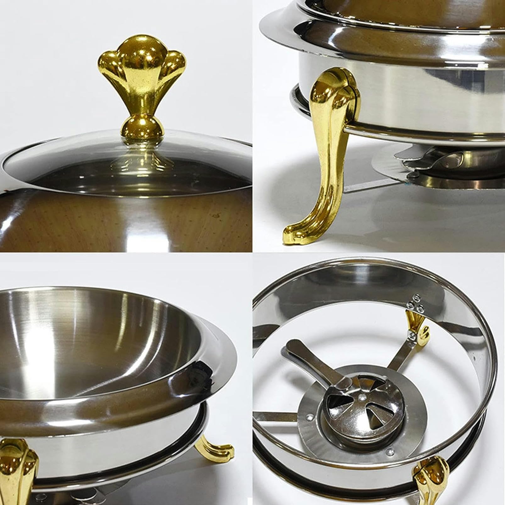 Servidor de buffet eléctrico, plato redondo para frotar, juego de platos de acero inoxidable de tamaño completo, juegos de calentadores de catering para buffet con bandeja para alimentos y soport