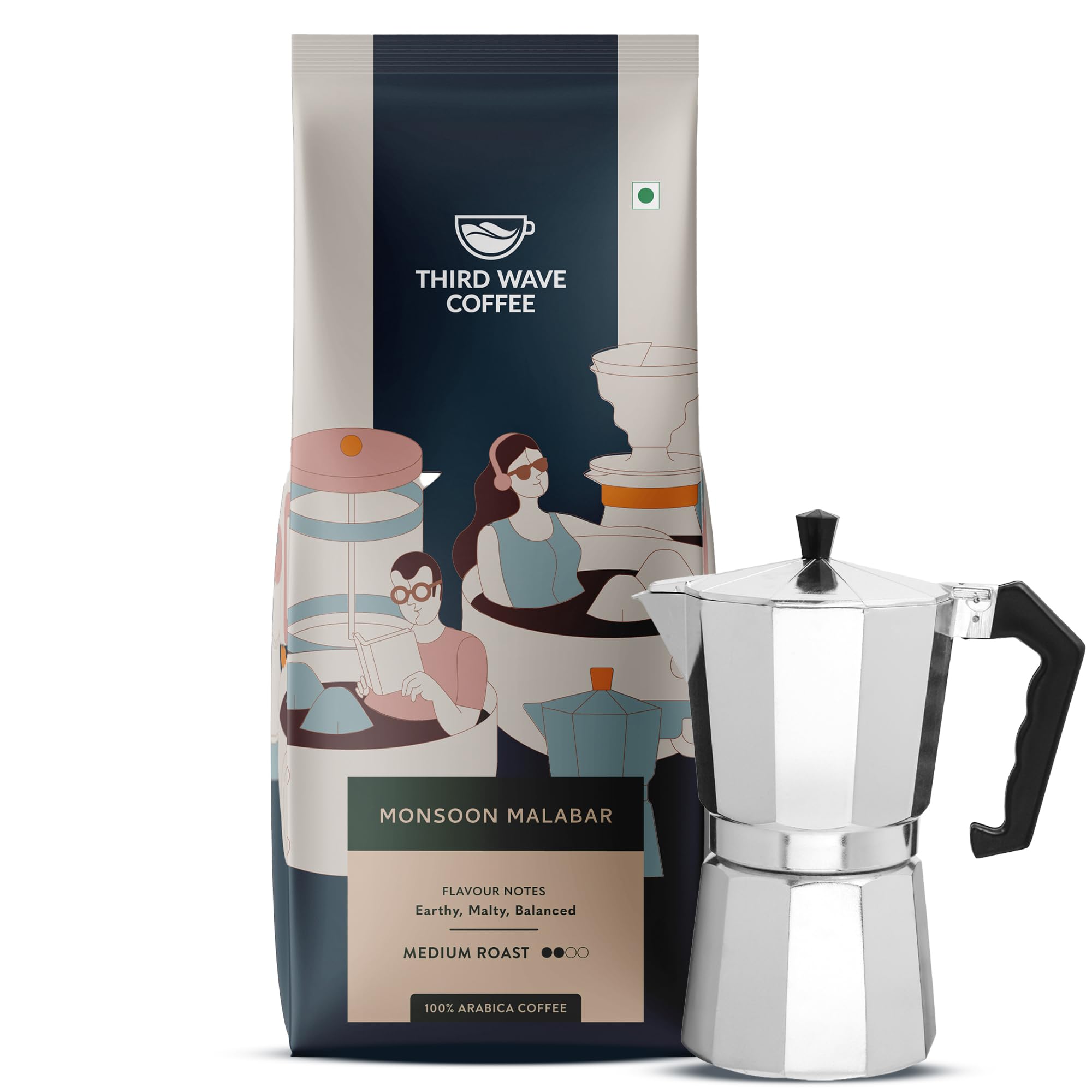 THIRD WAVE COFFEE ROASTERS Whole Bean Roasters Bag Monsoon Malabar Aa, 100% Arabica Coffee, Medium Dark Roast, 250Gm) (Moka Pot/Home Espresso Machine)