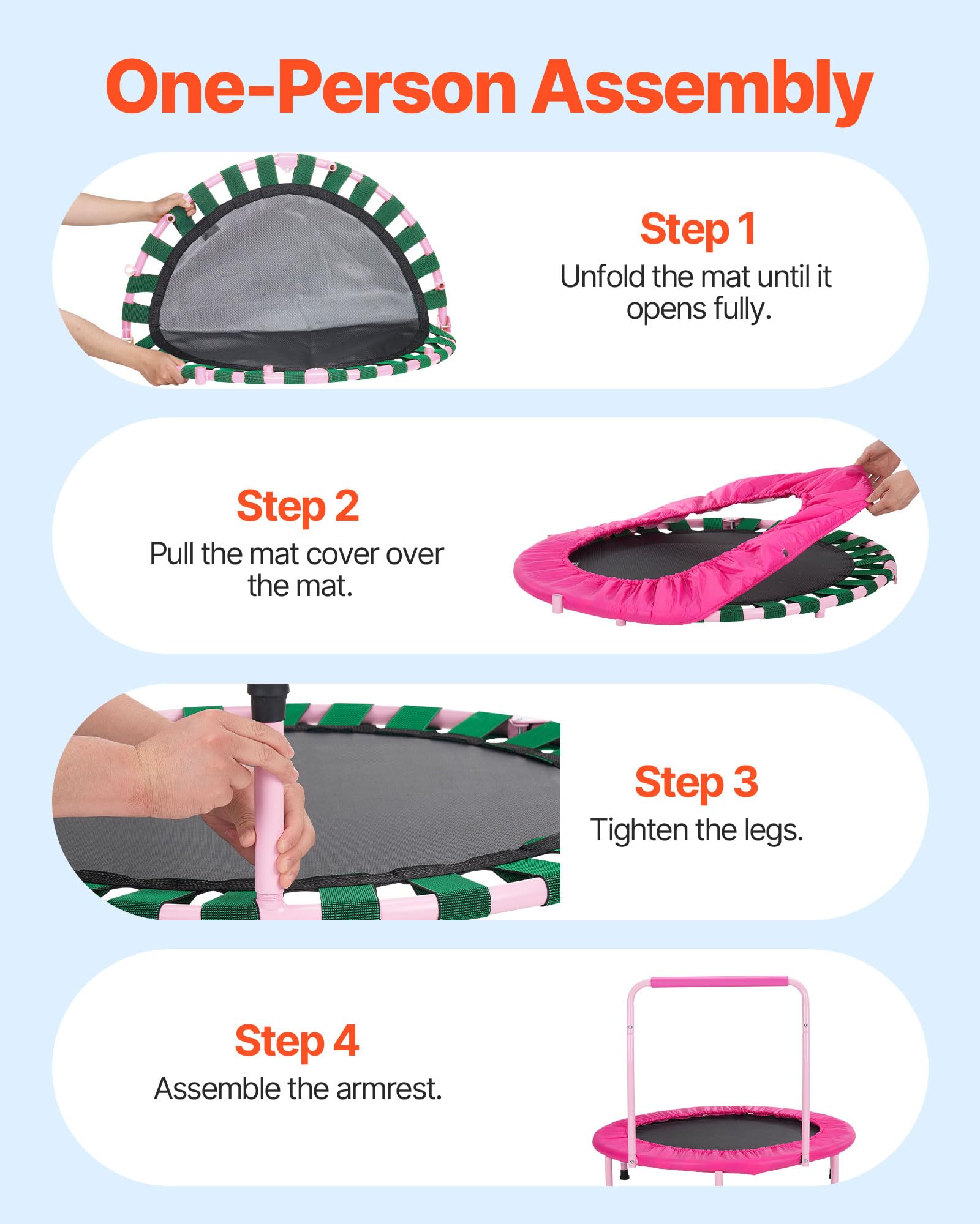 VEVOR Mini Trampoline Pliable pour Enfant, 955 x 750 mm, Fitness rebounder pour Tout-Petits avec poignée, Cadeau d'anniversaire pour Enfants de 3 Ans et Plus, garçons et Filles pour s'amuser, Rose