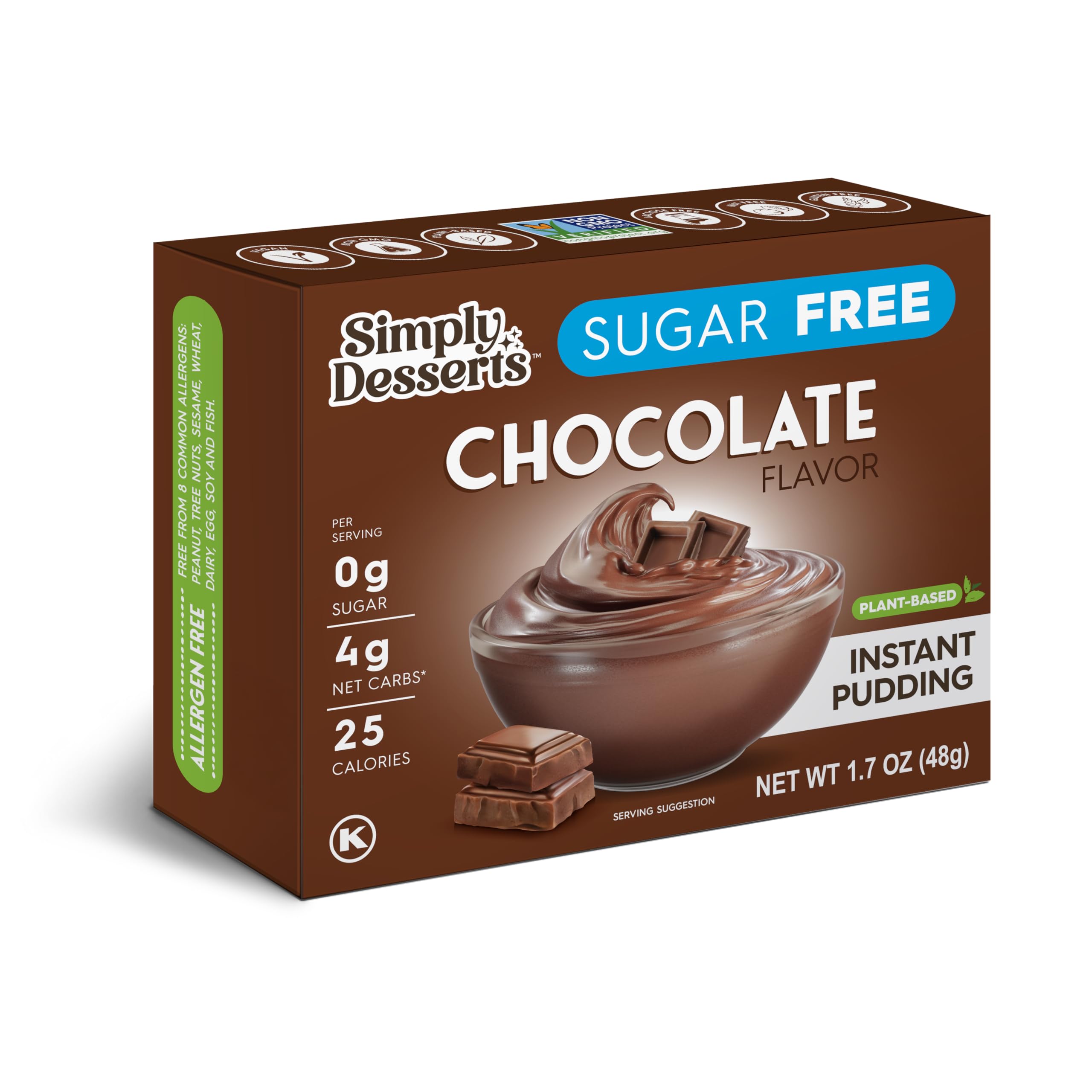 Simply Delish Natural Instant Chocolate Pudding - Sugar Free, Non GMO, Gluten Free, Fat Free, Vegan, Keto Friendly - 1.7 OZ (Pack of 1)
