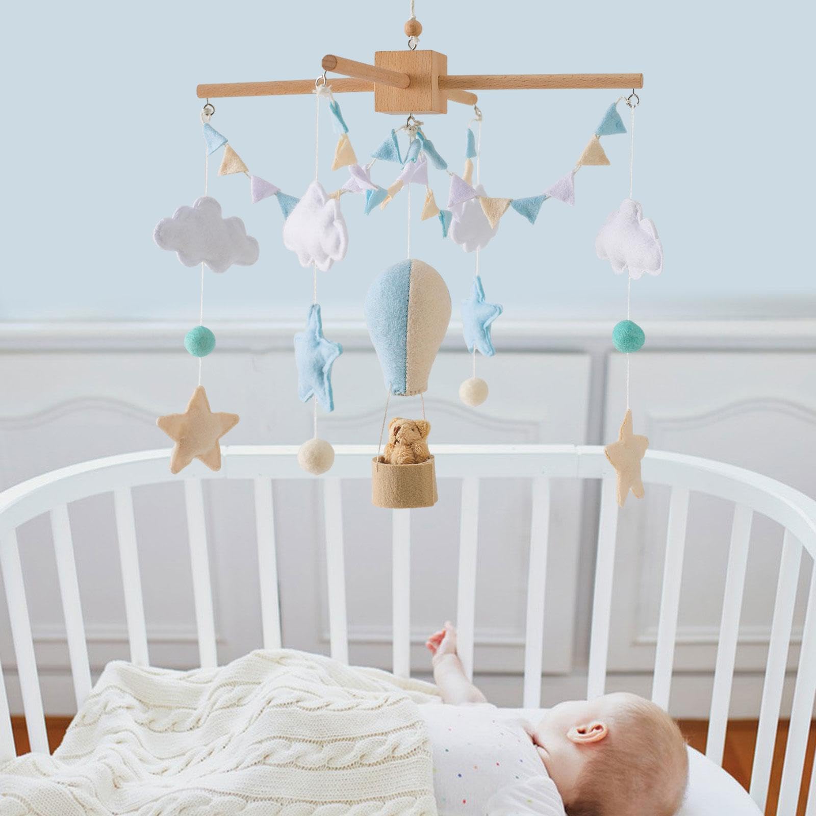 Mobile per Culla Ornamento Pendolo in Feltro E Legno Campanello Decorazione Appesa Sfera Giocattolo Cameretta Adatto a Neonati Bambini Regalo, Stile a