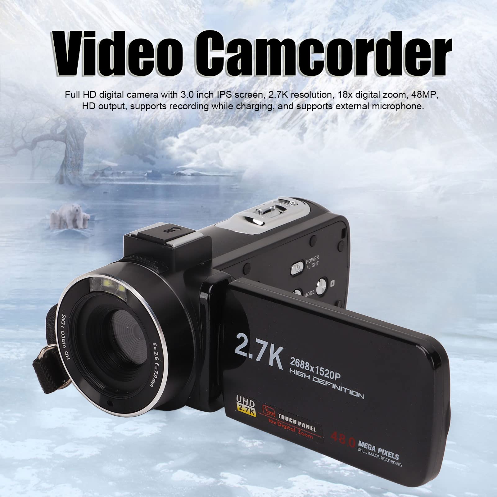 Amazon | デジタル ビデオ カメラ 2.7K 48MP フル HD デジタル