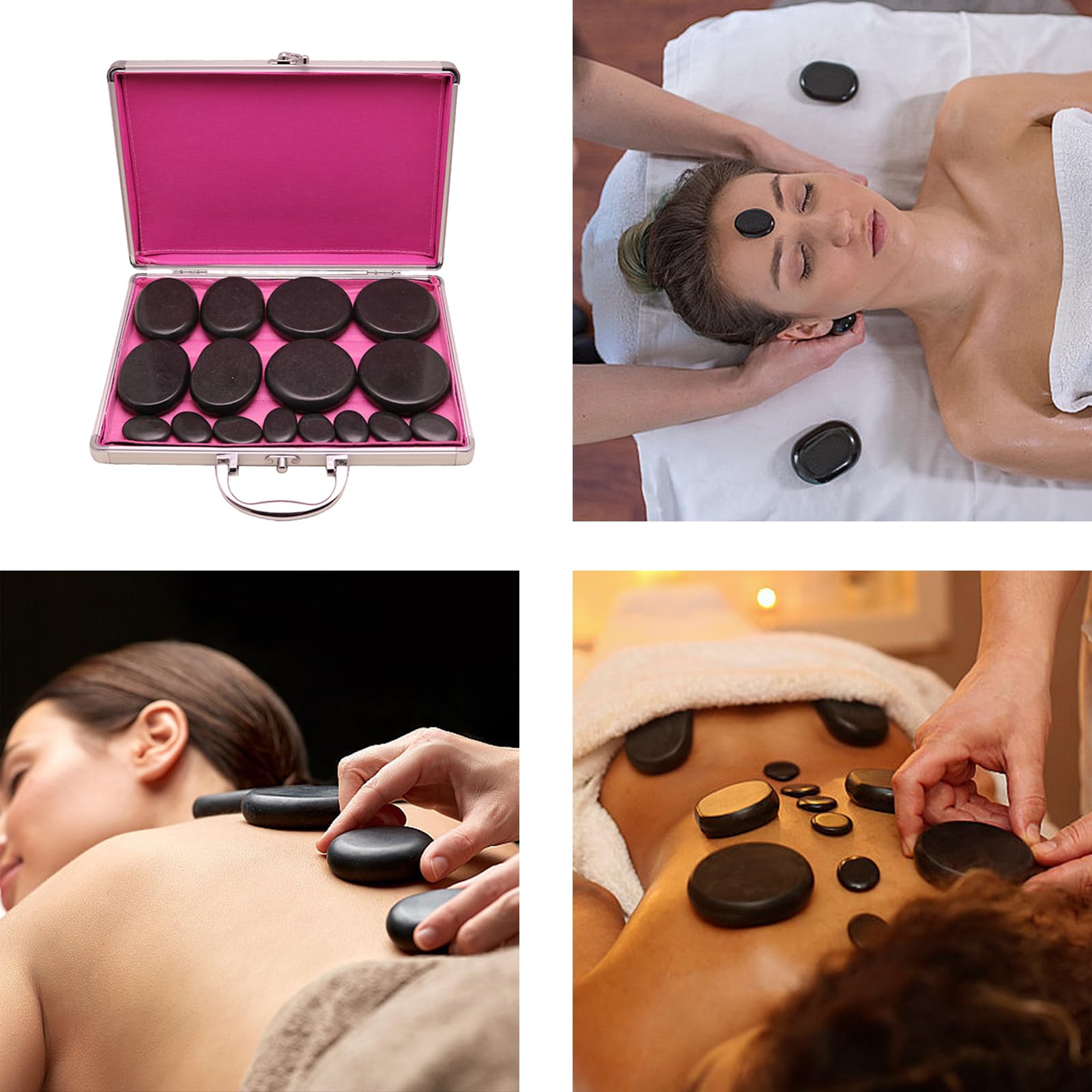16 PCS Juego Masaje Con Piedras Calientes, Calentador Piedras Calientes Piedras Lava Para Masaje Piedras Masaje Piedras Basalto En Estuche Calefactor Portátil Adecuado Juego Calentador Piedras Masaje