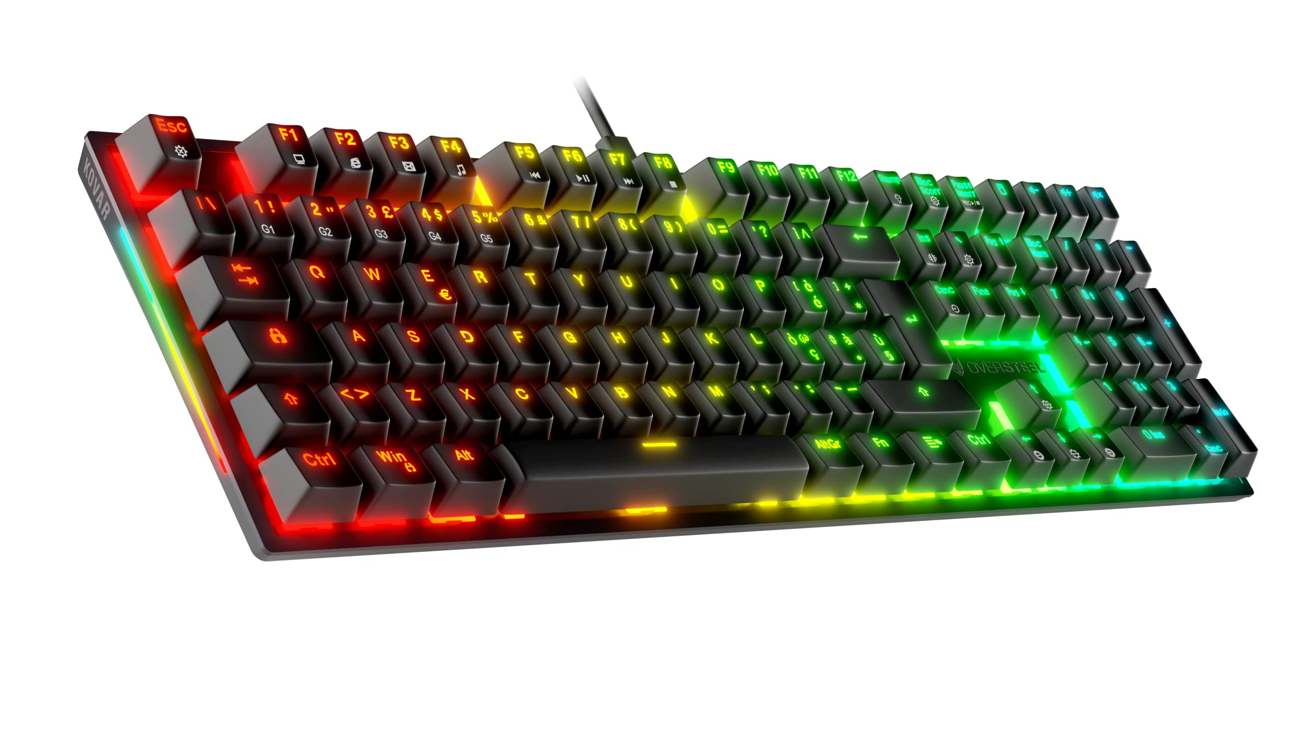 Oversteel - KOVAR Klawiatura gamingowa USB, podświetlenie RGB, przełączniki mechaniczne Outemu Blue, Anti-Ghosting, układ Włoski PC/MAC/Android