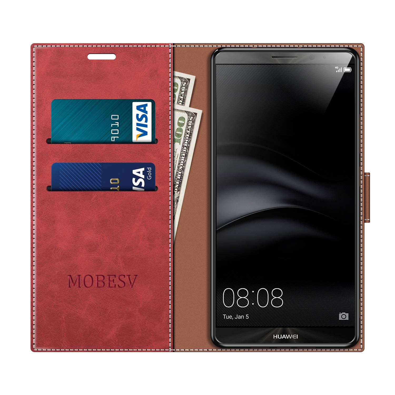 MOBESV Custodia A Libro Magnetica Per Xiaomi Mi 8, Copertina In Pelle Rossa Con Porta Carte E Supporto Video