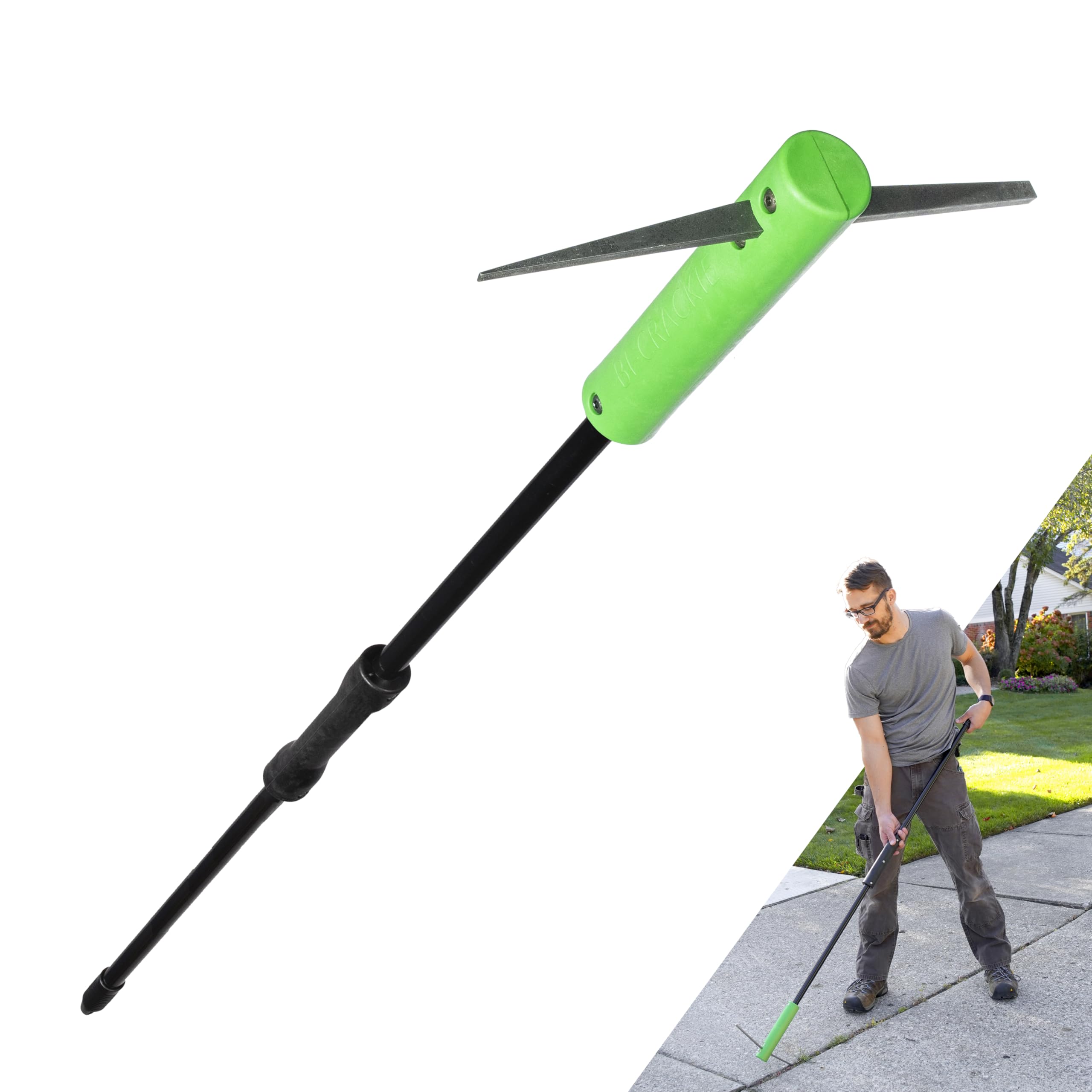 BICRACKIE Stand-Up Crack Weeding Tool with 60" Steel Pole; Steel Blade with 2-Sized, 5" Tapered Ends for Driveways, Patios, Sidewalks, Pavers to Remove Weeds Easily; Made in USA