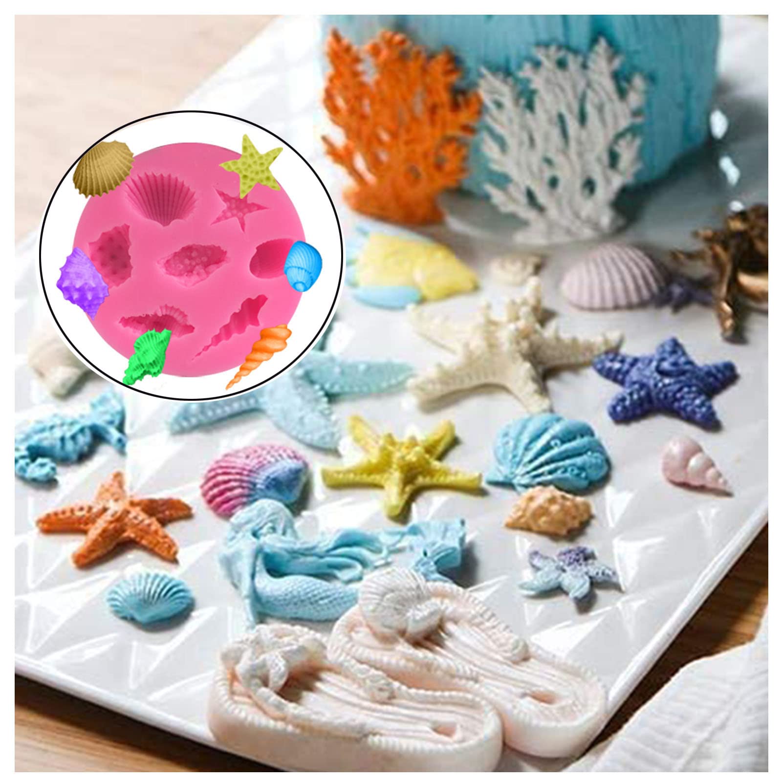 Lot De 4 Moules En Silicone Thème Marin - Coquillages, étoiles De Mer, Corail - Pour Chocolat, Fondant, Gâteaux - Luxvara - 5