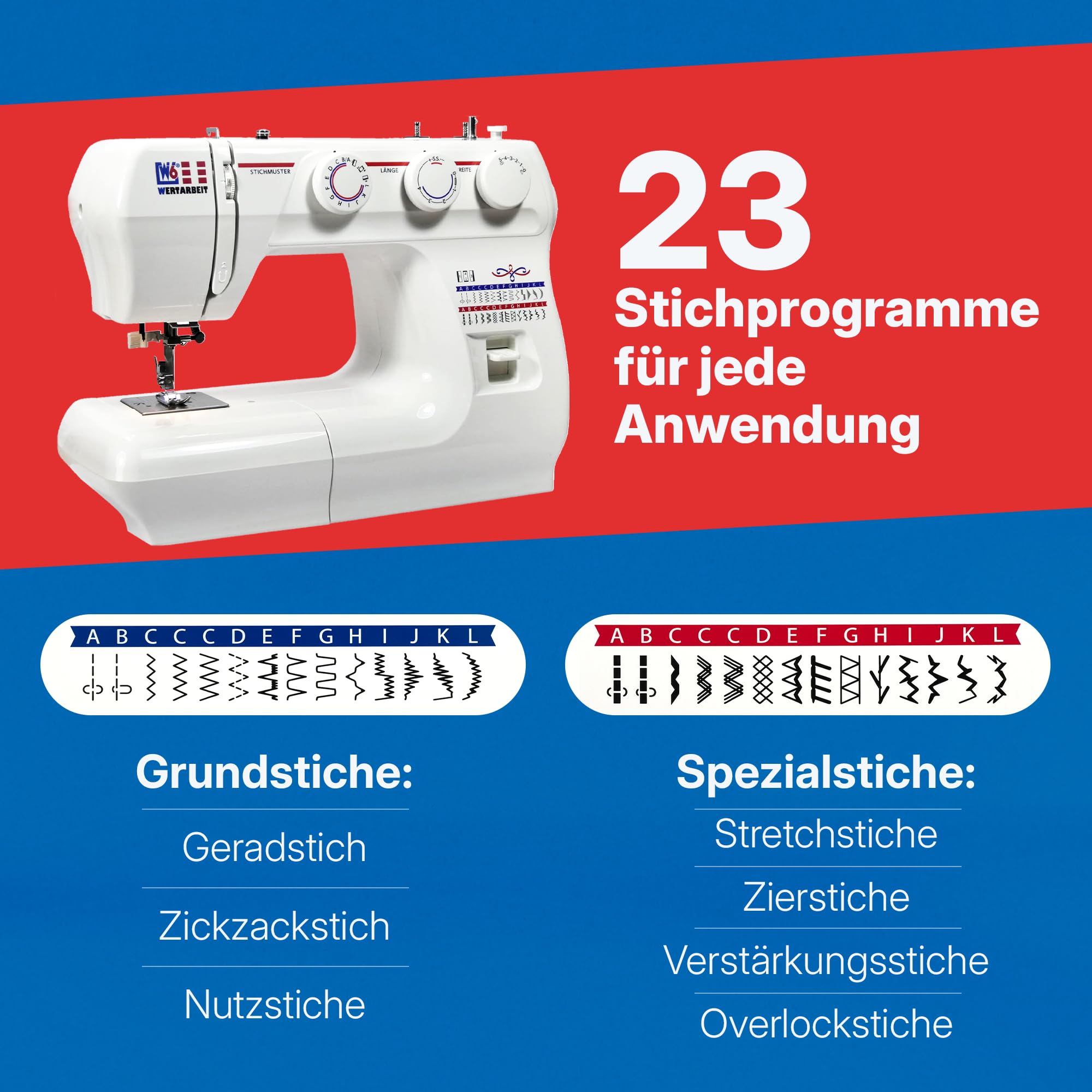 W6 WERTARBEIT N 1235/61 Nähmaschine (Freiarm Super Nutzstich-Nähmaschine (29 Programme)) weiß | Freiarm, Super Nutzstich-Nähmaschine, 29 Programme