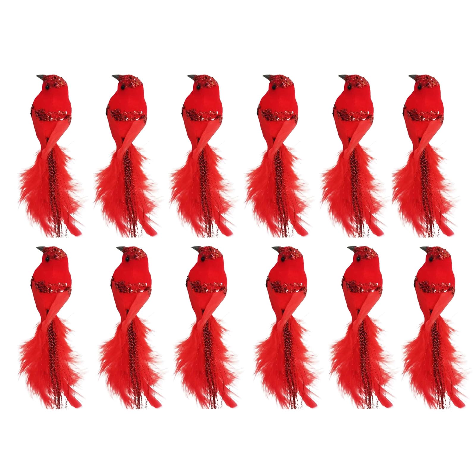 Set of 12 Small Cardinal Clip on Birds Christmas Tree Ornaments 7 Inch Artificial Red Birds Red Foam Birds for Wreath Crafts Winter Festival Decoration Xmas Tree Decor