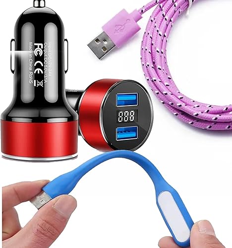 PIZZZZ Cargador para AUTO USB, Cable USB-C de 6 pies y Lámpara LED USB de luz LED USB para banco de energía, Cable Transferencia de datos, Trenzada,