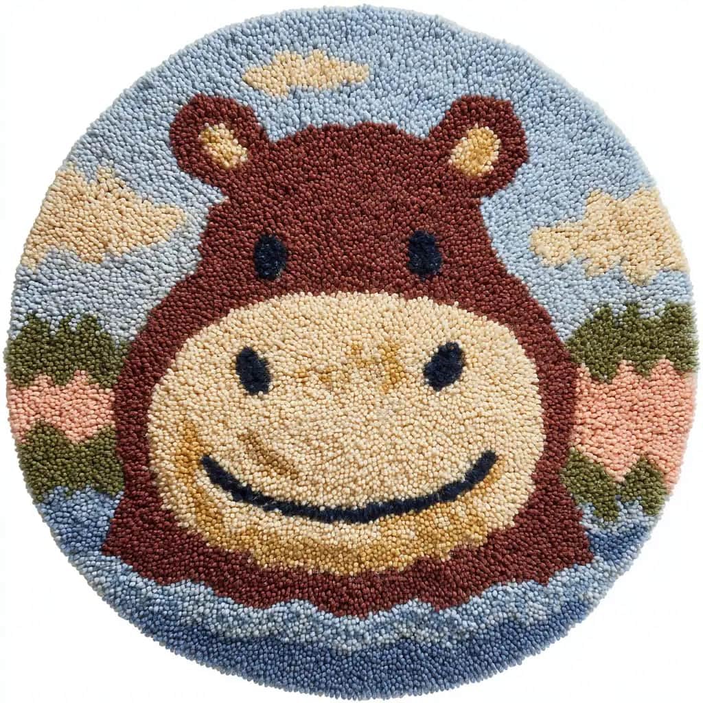 Round Latch Hook Rug Kits Hippopotamus For Adults And Starter 50*50Cm