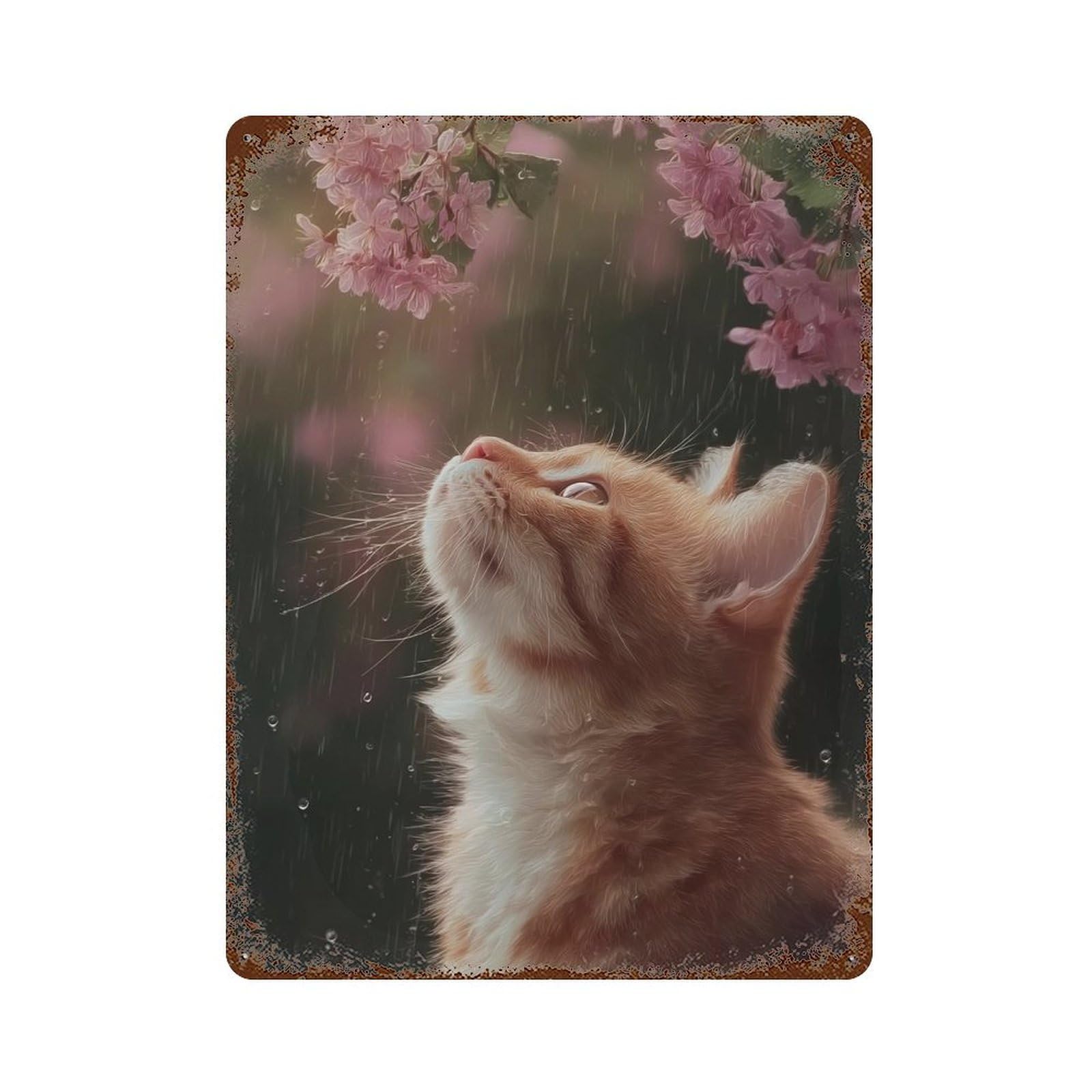 Rainy Day Kitten-21 15.7"x11.8" Retro Metal Sign, Vintage Wall Decor for Garage, Bar And Workshop Decor