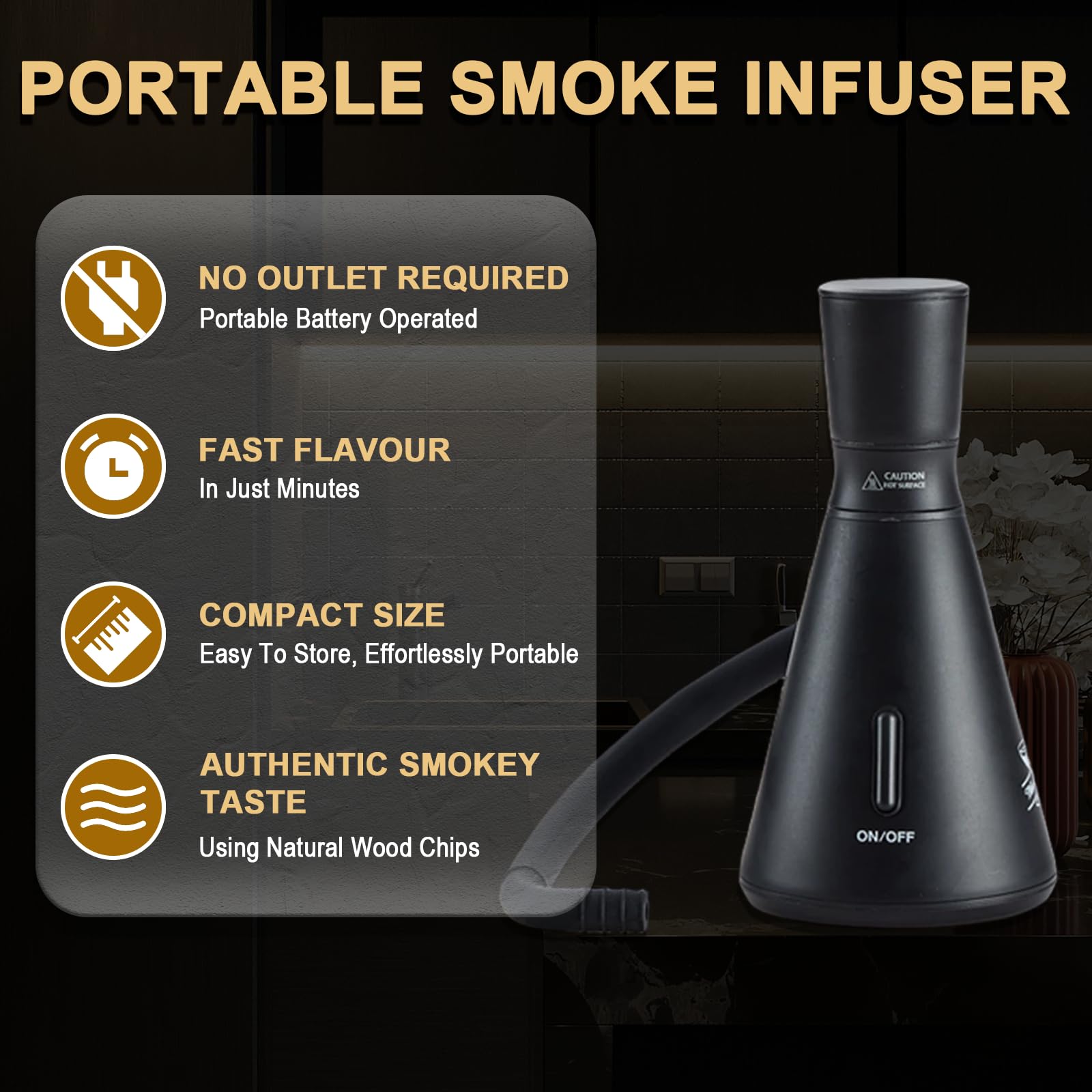 Smoke Gun - Kit completo para ahumar cócteles con 4 sabores de madera, accesorios y cepillo, kit de ahumador de bebidas perfecto para infundir sabor en cóctel (negro (tomo no incluido)