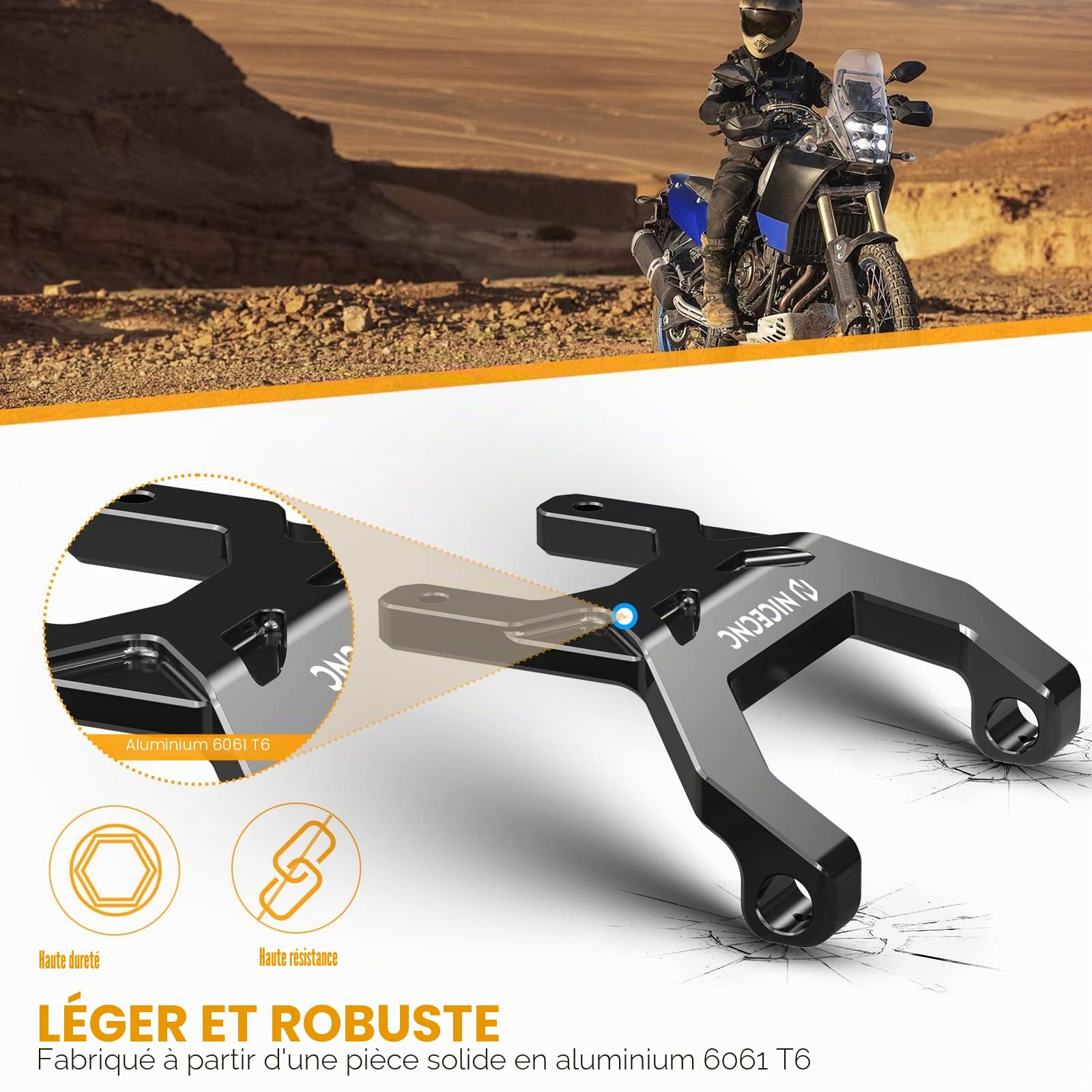 NICECNC Stabilisateur de Tableau de Bord Noir Anti-secousses Compatible with Yamaha Tenere 700 XTZ700 2019-2024, ne Convient Pas aux écrans TFT numériques, Alliage d'aluminium