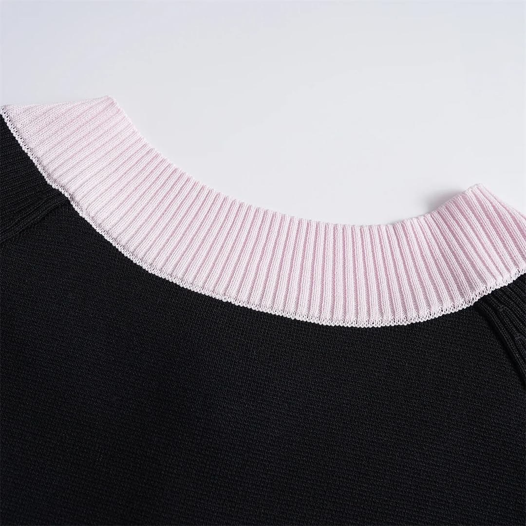 Vestido corto de punto para mujer, manga larga, ajustado, ajustado, para fiesta, color en contraste