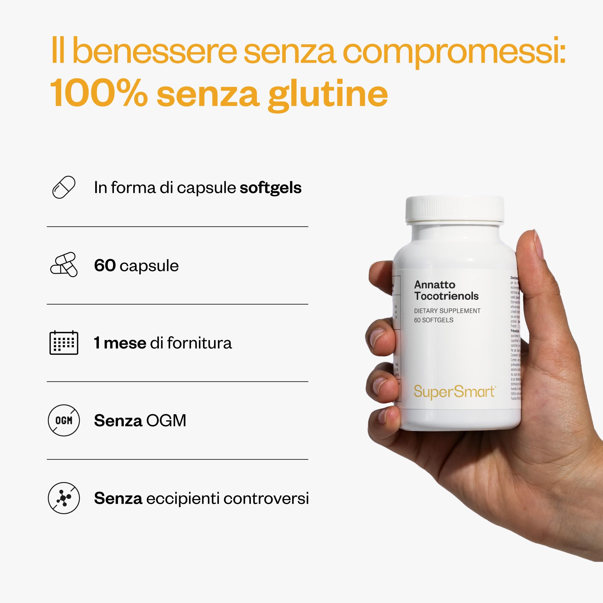 Annatto Tocotrienols - La più grande fonte naturale di vitamina E - Aiuta a proteggere tutte le cellule dallo stress ossidativo - Senza OGM - Senza glutine - Supersmart