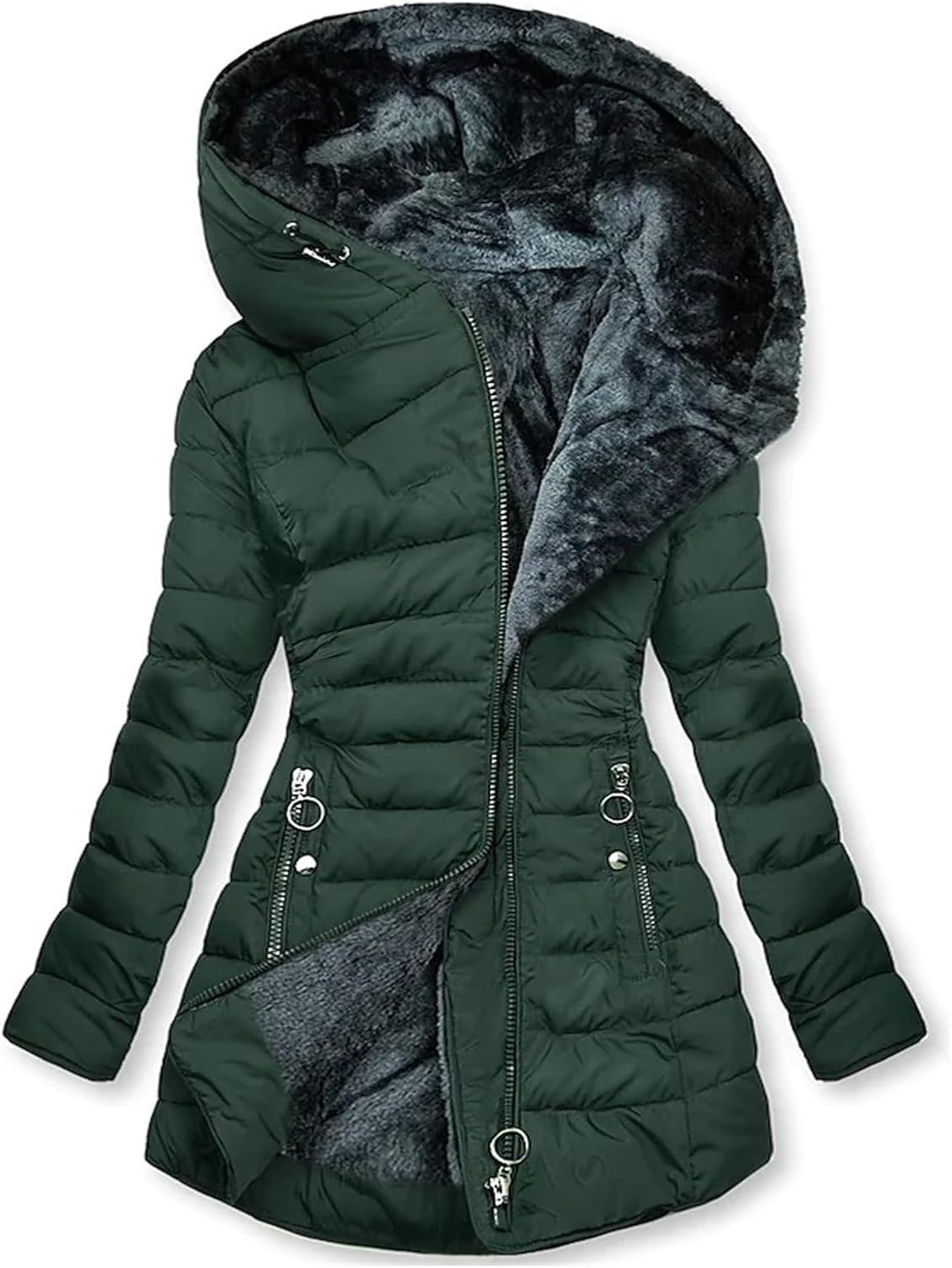 Manteau à capuche thermique pour femmes veste d'hiver polaire vert L