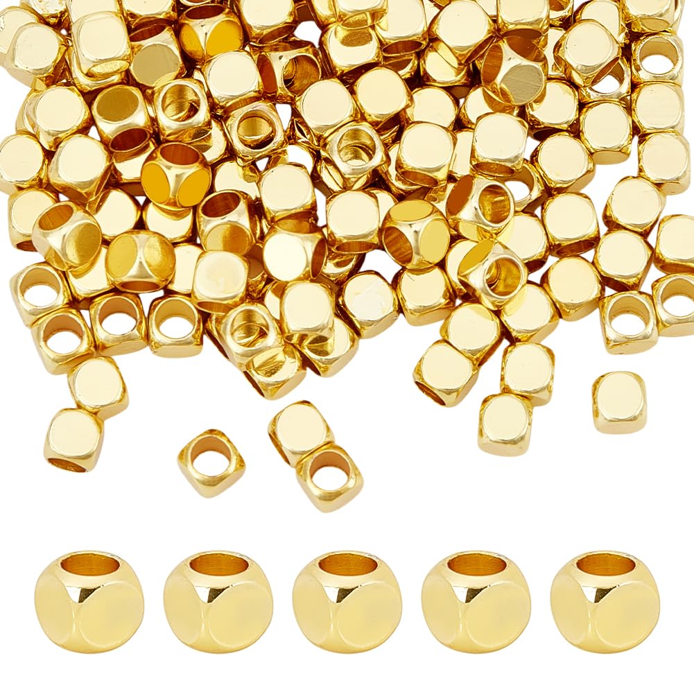 Perles intercalaires carrées en métal plaqué or 18k de 4mm pour bijoux d'été