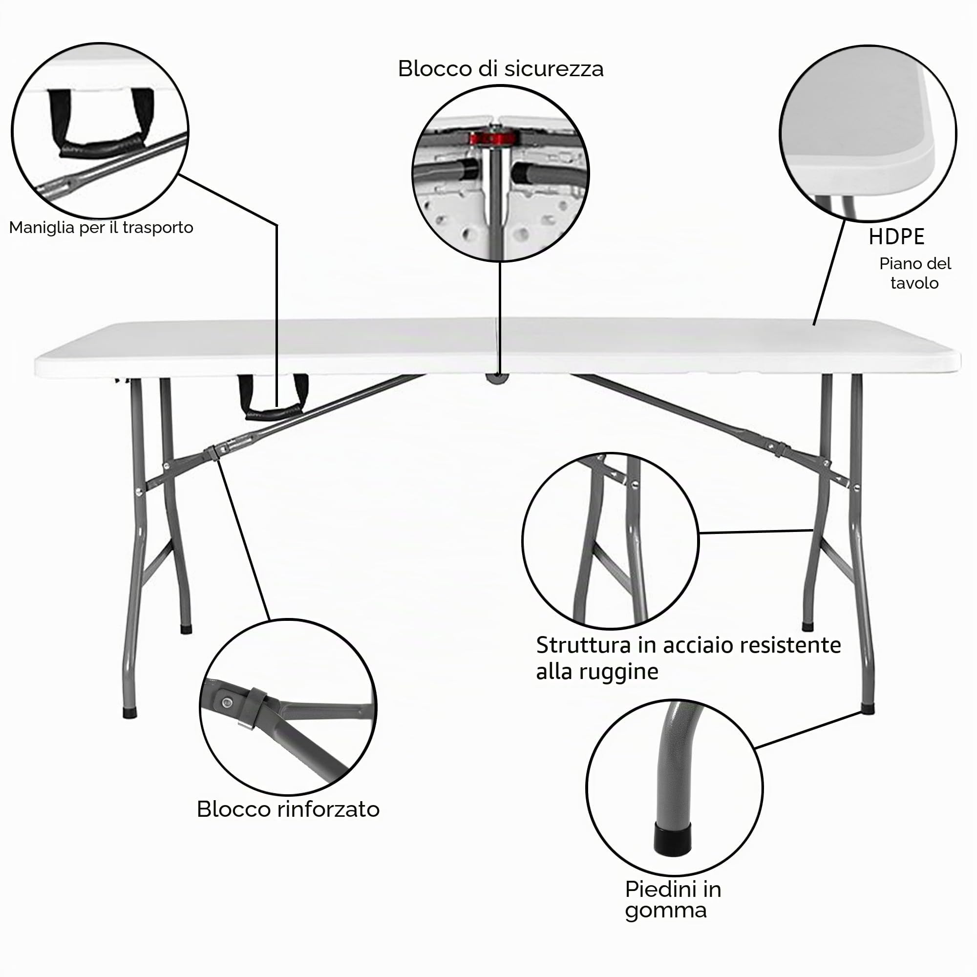 Home Vida Tavolo pieghevole 1,5 m Heavy Duty extra resistente campeggio buffet matrimonio mercato giardino festa bagagliaio stallo picnic maniglia pieghevole per il trasporto