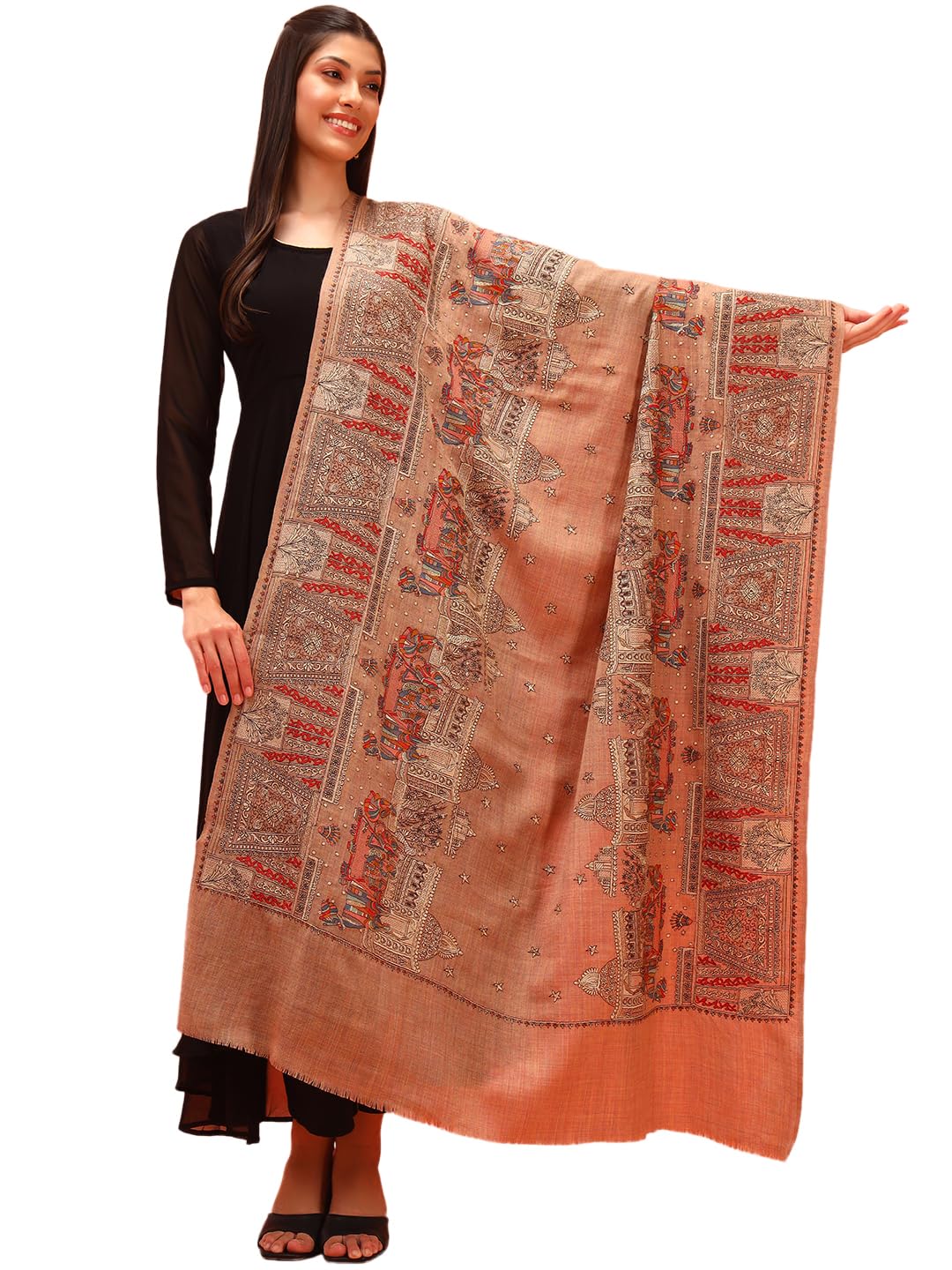 pashmoda Women Zavian 100% Pure Wool Fabric Sozni Embroidered Shawl, Stole and Wrap, Heritage Pashmina Kashmiri Stole, Shawl, Wrap (Size: 40x80 Inches)-picture-21