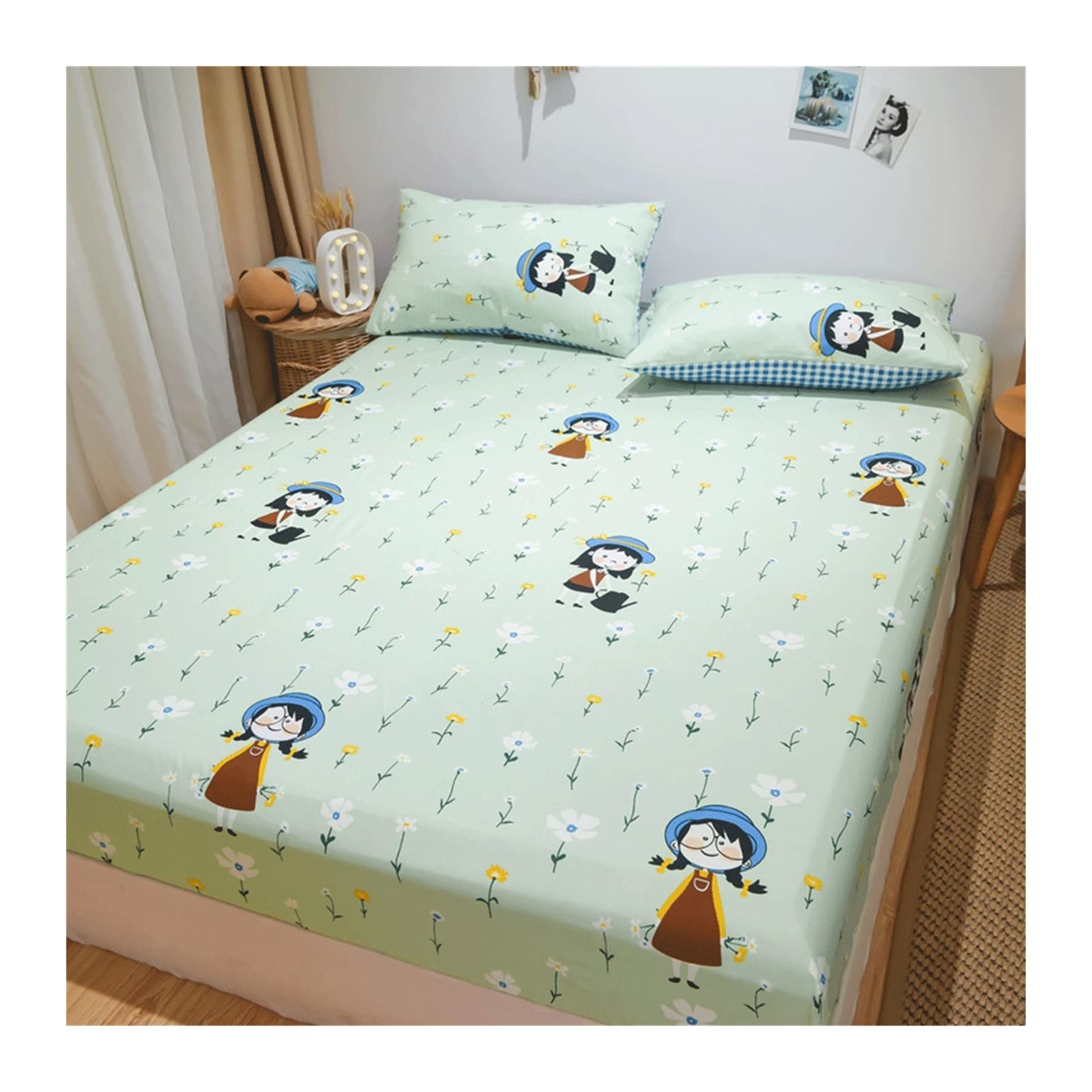 Drap-housse 100% coton 200x220 draps de lit motif floral avec bonnets 28cm