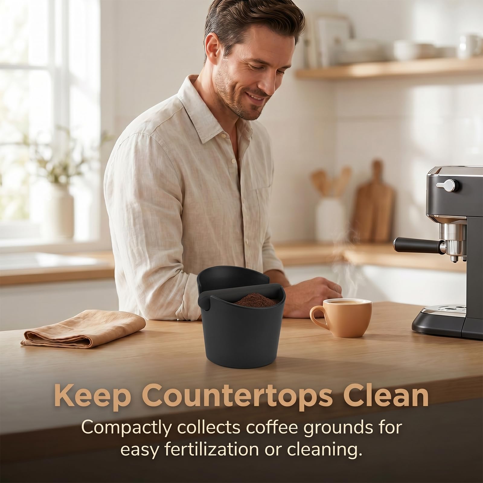 Ideal Swan Abklopfbehälter für Siebträger, Knock Box Barista Zubehör | Kaffeesatz Abschlagbehälter Espresso, Klopfbox Abschlagbox mit Abnehmbarer Klopfstange Silikon, Rutschfest & Geräuschdämpfend