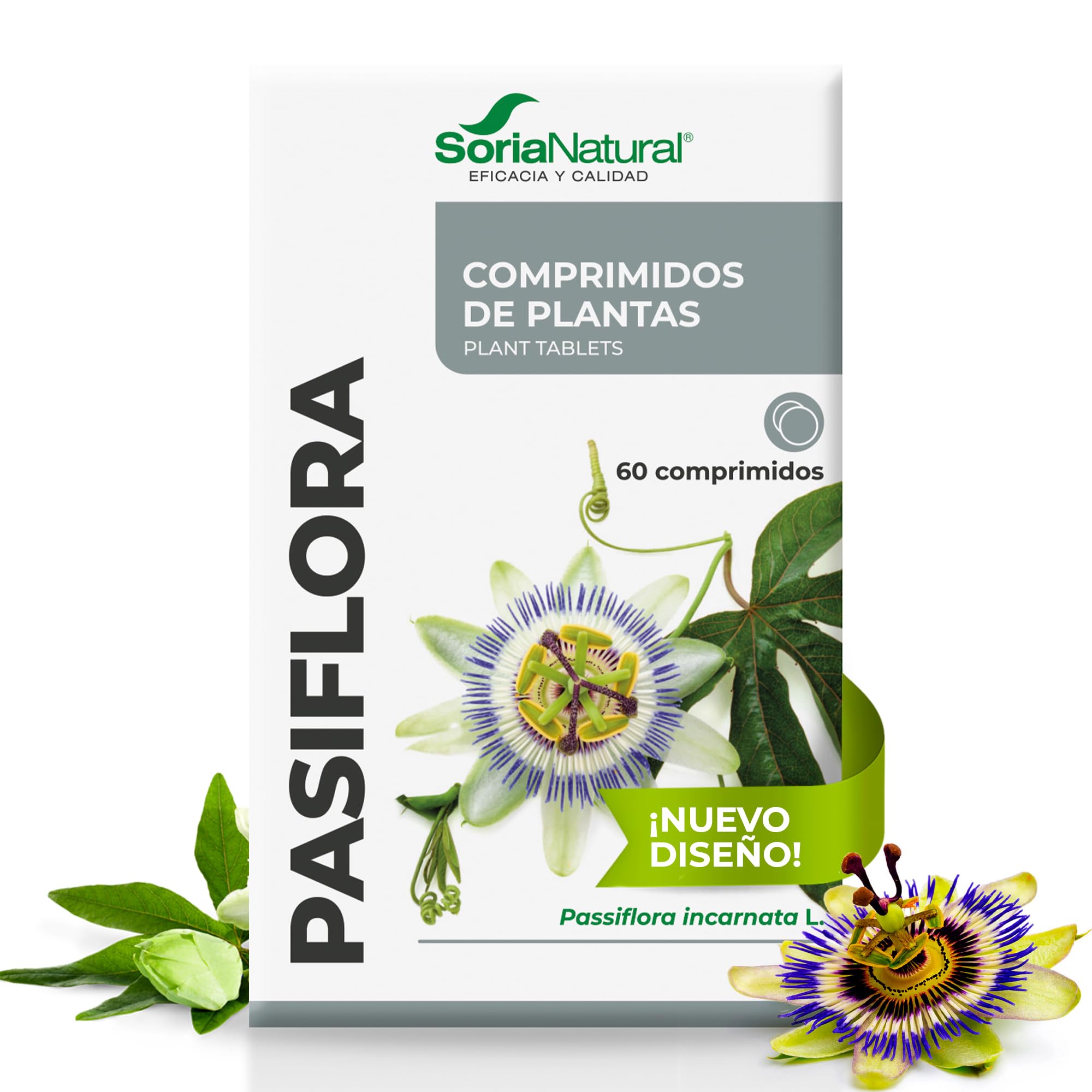 Soria Natural Pasiflora comprimidos - Sueño Tranquilo y Relajación Profunda - Calmante Natural - Para Noches Serenas - Caja con 60 cápsulas