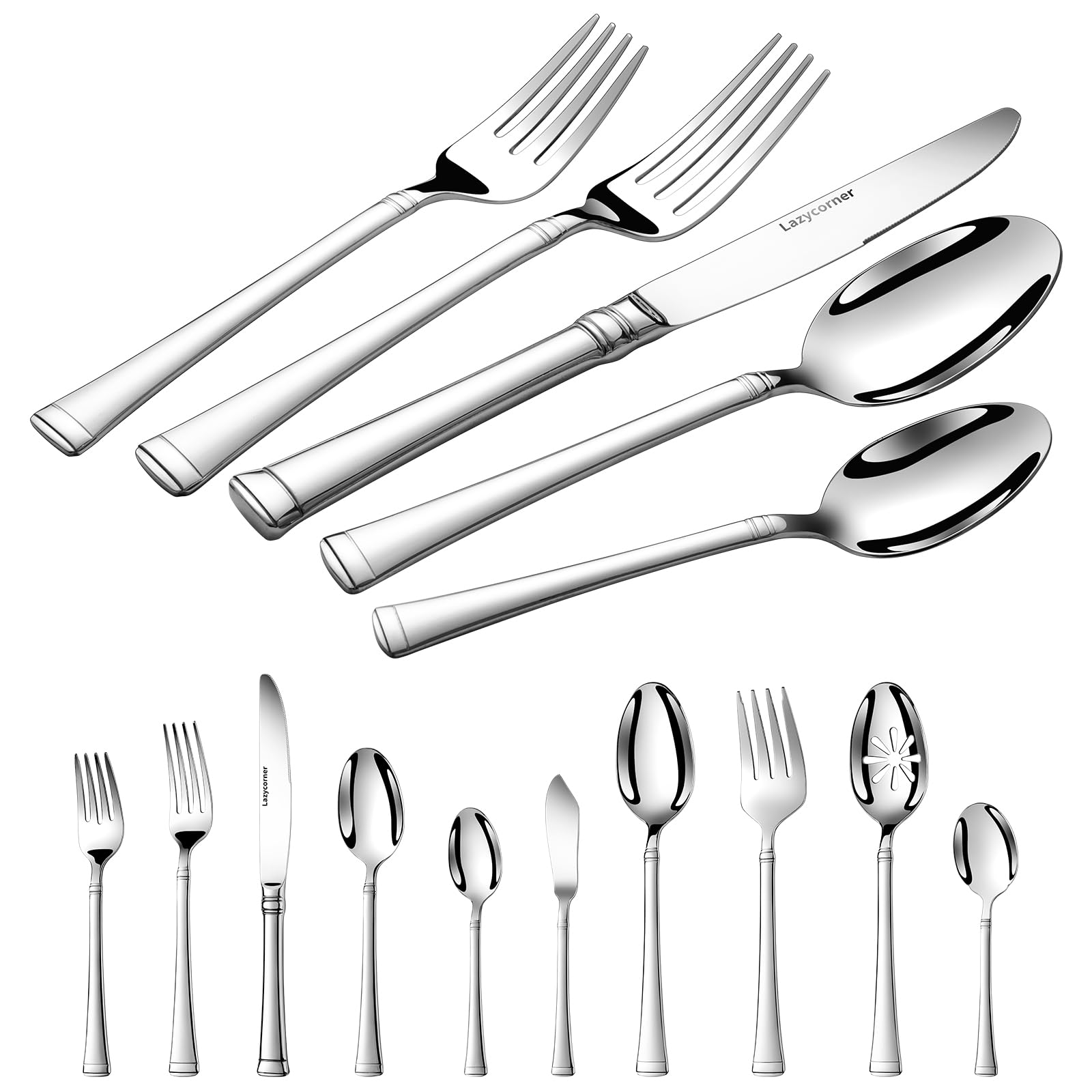 Silverware Set Service for 12, 18/10 Stainless Steel, 65 Piece Set, Flatware Cutlery Set with Serving Utensils, Mirror Polished