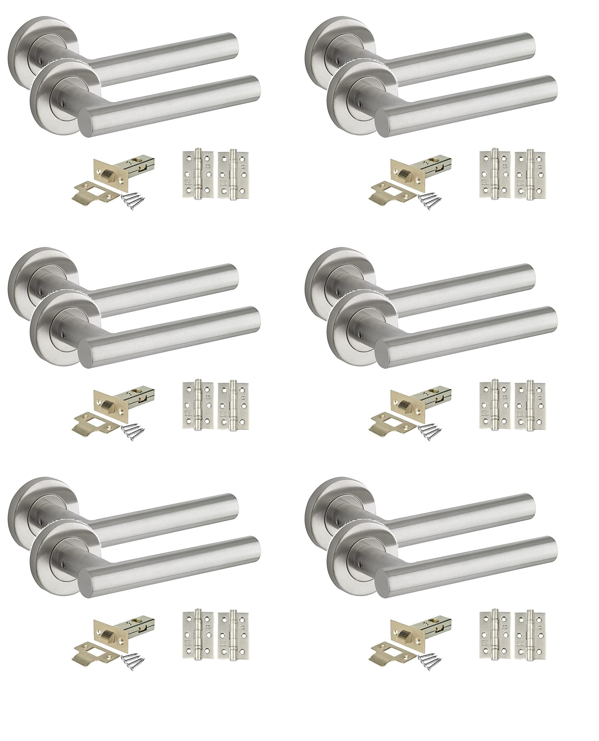 Golden Grace T-Bar Door Handles - Satin Nickel - Straight - Set of 6