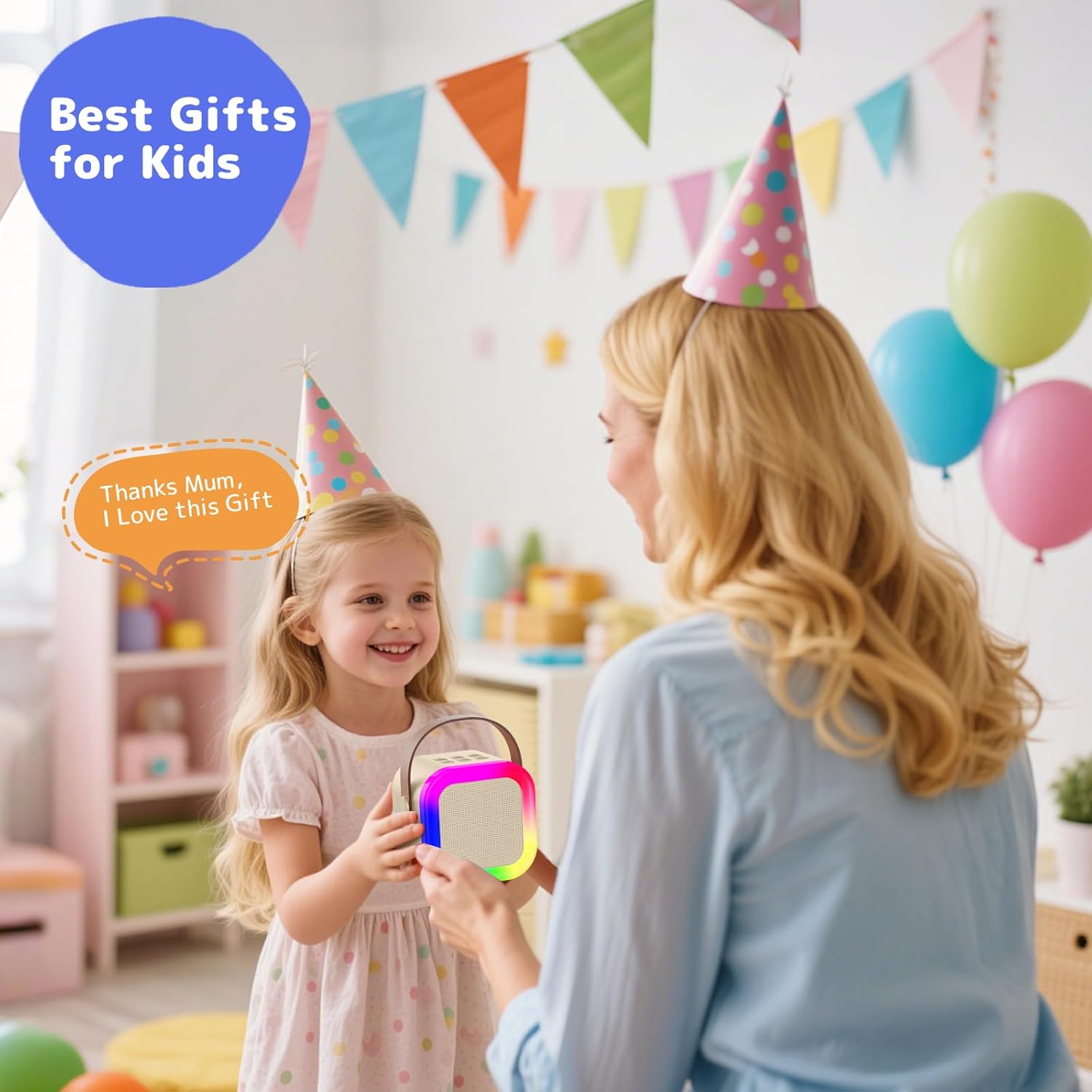 Fede Karaoke Machine for Kids Adults, Mini Karaoke Machine with 2 Wireless Microphones, Portable Bluetooth Speaker with Voice Changing Effects & LED Lights, Best Gifts Toys for Girls and Boys - Image 5