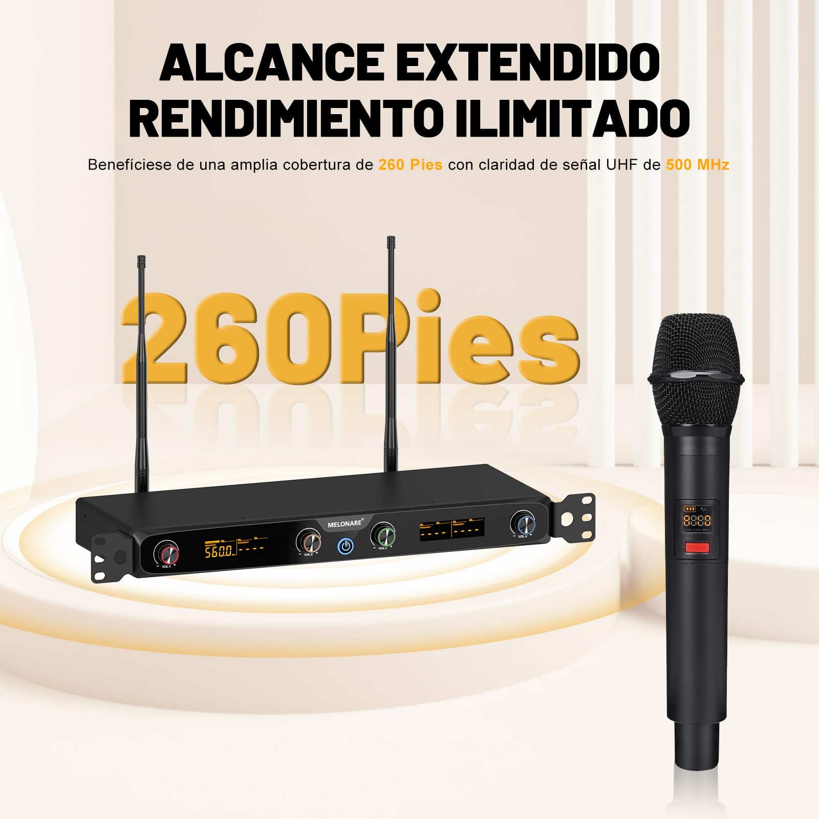 MELONARE Sistema de micrófono inalámbrico UHF Rack 4 Canales MWM-41F | 4 micrófonos de mano dinámicos, 4 x 10 frecuencias, alcance 260 ft, voces en vivo, karaoke, iglesia, DJ
