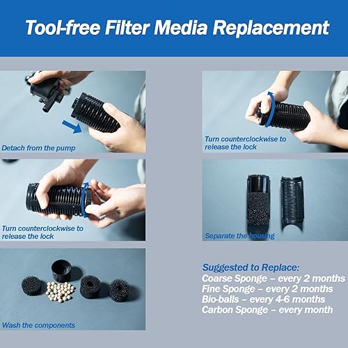 Miniatura 5 de AquaMiracle Filtro de tanque de peces de 4 etapas, filtro sumergible para acuario interno con aireación, para acuarios de 10 a 40 galones