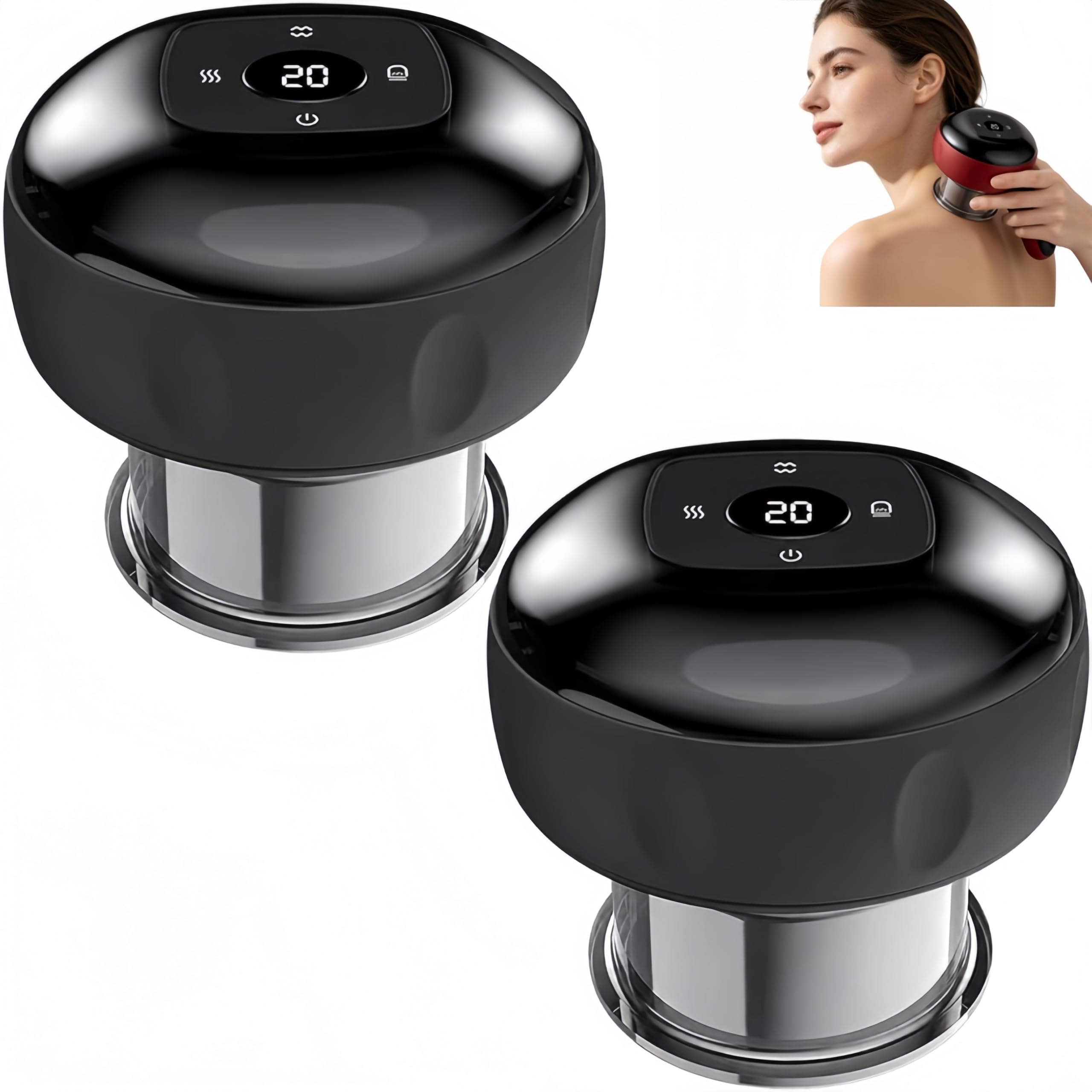 Kaveo Smart Unterdruck-Massageset, elektrisches Meridian-Schabmassagegerät mit Heizfunktion (Schwarz Zwei)