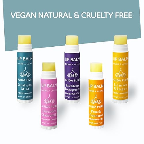 Miniatura 3 de Duet - Bálsamo labial de colección vegano, 5 tubos, menta eucalipto, lavanda vainilla, granada de mora, coco melocotón, piña colada, crema