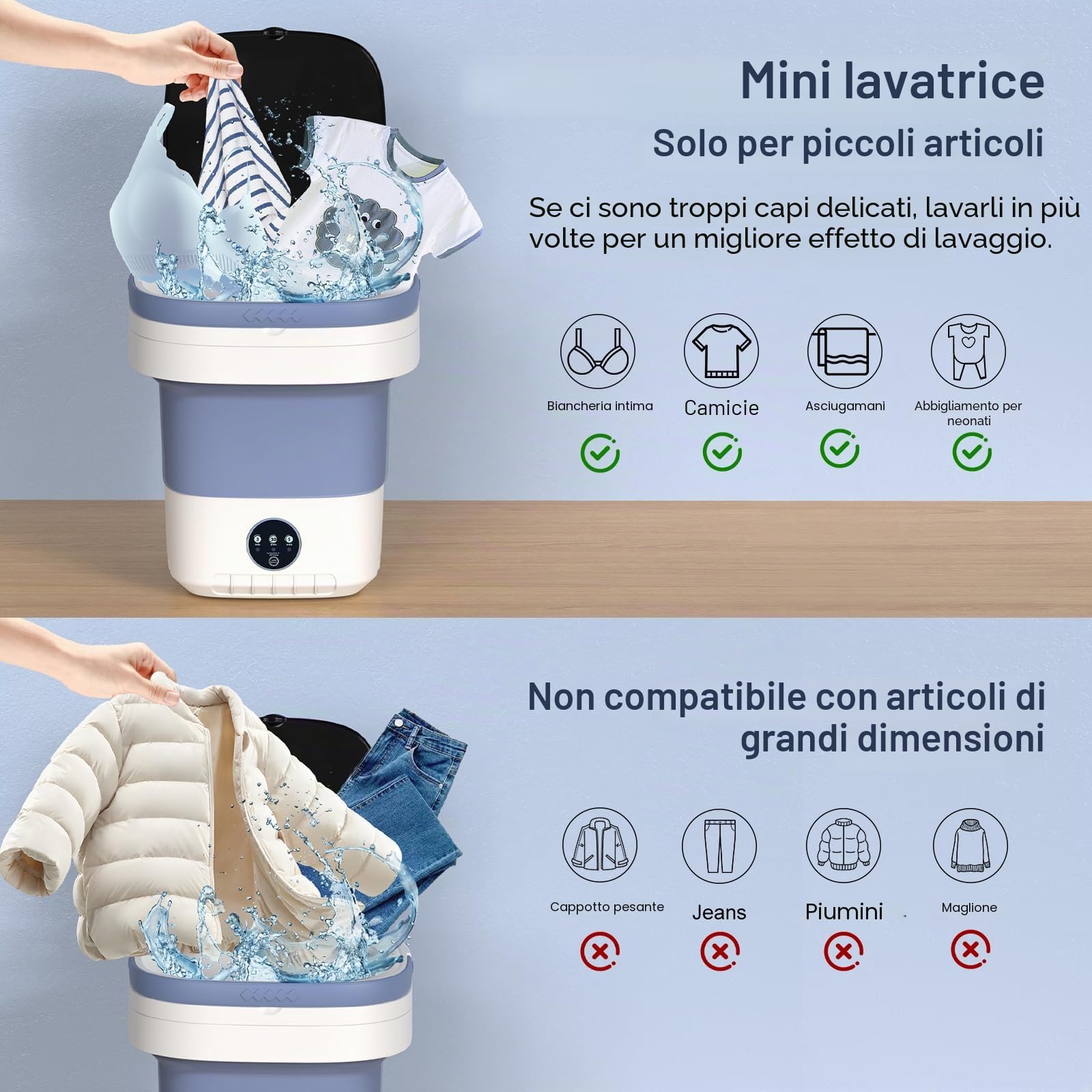 Lavatrice Portatile 12L Mini Con 3 Modalità di Pulizia Profonda, Aggiornata Piccola Con Cestello Centrifuga Rimovibile, da Campeggio Pieghevole per Appartamenti (Viola)