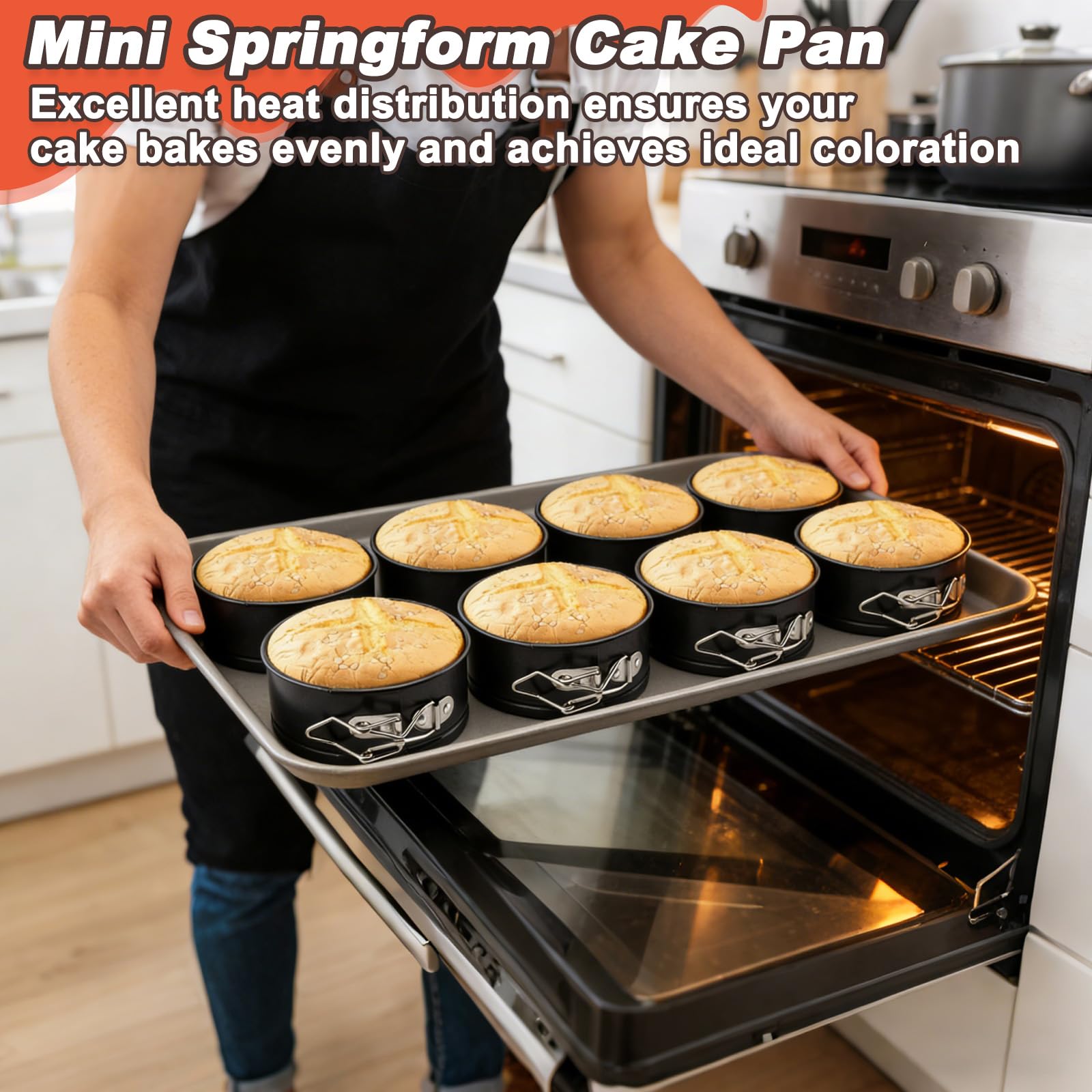 8 Teglia Cerniera con Fondo Rimovibile, 11cm Teglie Forno Cheesecake Stampi Dolci Mini Antiaderenti, Stampo Torta Tortiera Apribile Springform Rotonda Rivestimento Antiaderente per Torte, Pizze Quiche