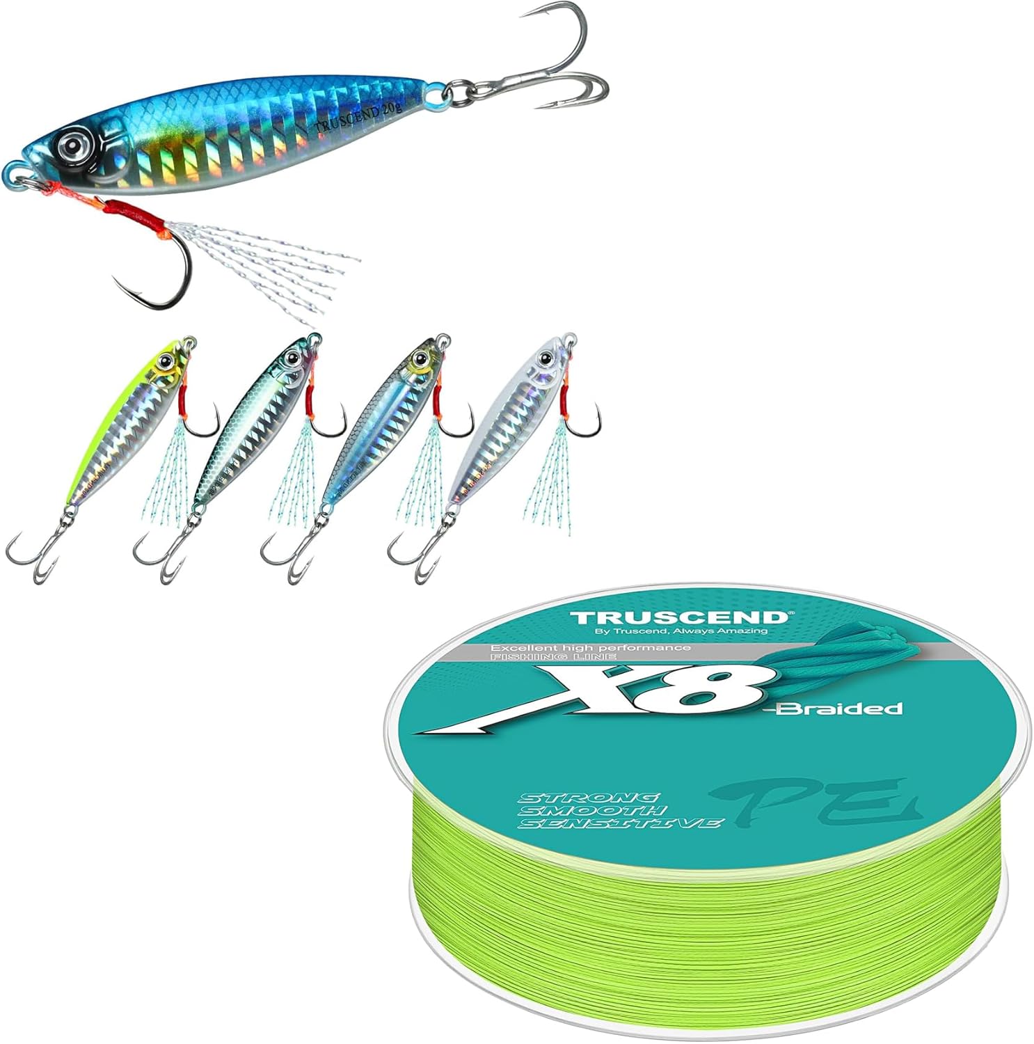 TRUSCEND Valuable Fishing Spoons of Captain's Favorite, Great-Action Micro Jigs to Catching More Fish, X8 Braided Fishing Line 20lb-300yds, Durable and Valuable PE Braid Line, Fishing Gift for Men