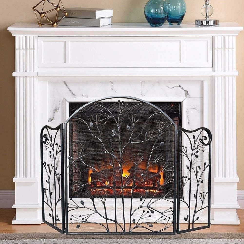 Parascintille a 3 Pannelli Parascintille Parascintille Parascintille ad Arco, Parascintille per Camino Design Pieghevole Nero con Cerniera, 127 cm × 83 cm，