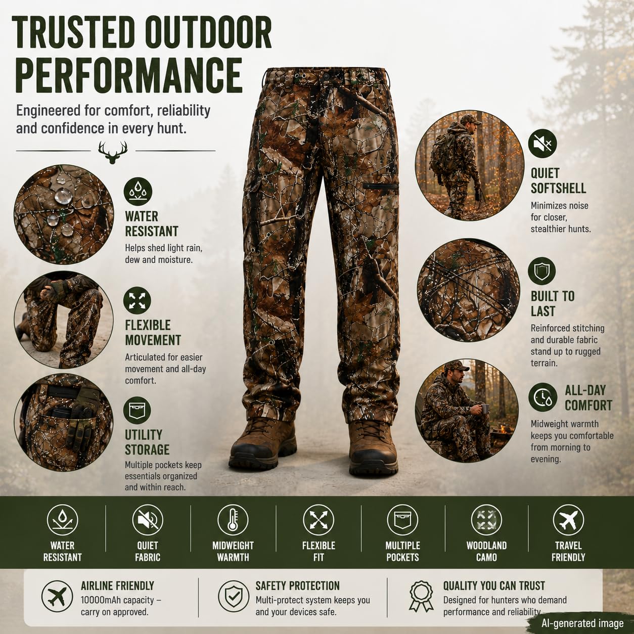 Krumba Hombres Camuflaje Caza Impermeable Pantalon