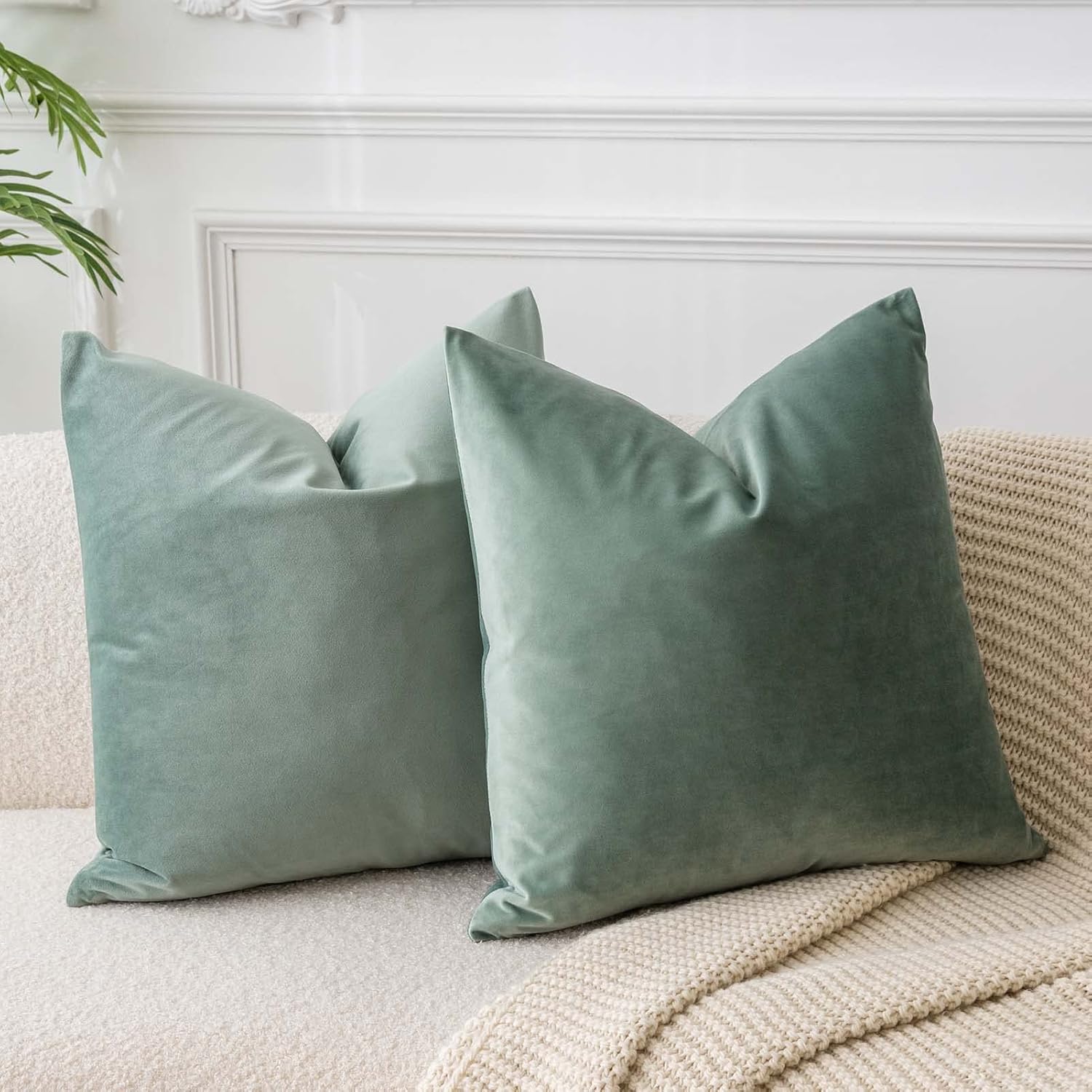 JUSPURBET Euro Sage Velvet Throw Pillow Covers 26x26 Set of 2