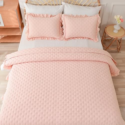 Miniatura 2 de Cmfshape Juego de cama de 3 piezas de edredón ultrasónico con bordes con volantes para una elegante decoración de dormitorio, adecuado para todas