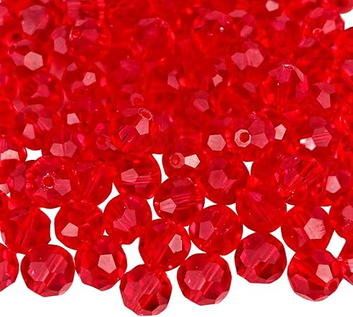 Miniatura 1 de Jmassyang 100 cuentas de cristal redondas facetadas de 0.315in para hacer joyas, pulseras, collares, aretes, campanillas de viento (rojo)