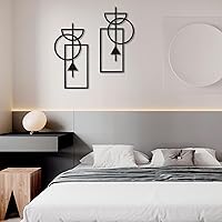 Vista 4 de Zzbakress Arte de pared, 2 piezas de decoración abstracta moderna geométrica de madera, 17.8 x 9.3 pulgadas, sala de estar, estilo 1