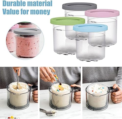 Miniatura 7 de EVANEM 246 pintas de crema, para recipientes de helado Creami Ninja, pintas de helado de 16 onzas reutilizables, a prueba de hojas, compatibles con