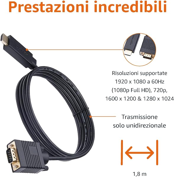 Amazon Basics Cavo da HDMI (sorgente) a VGA (Display) non bidirezionale, placcato in oro, 6 feet, nero - 4
