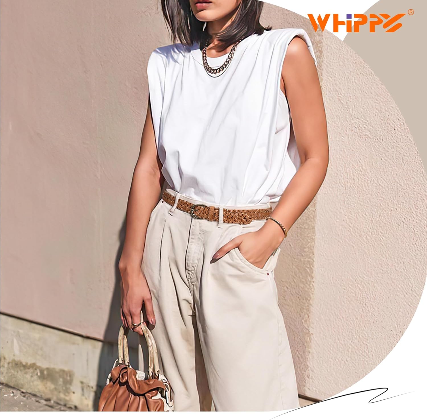 WHIPPY Women's Braided Belt Skinny Casual PU Leather Woven Belt for Jeans Pants - Image 2