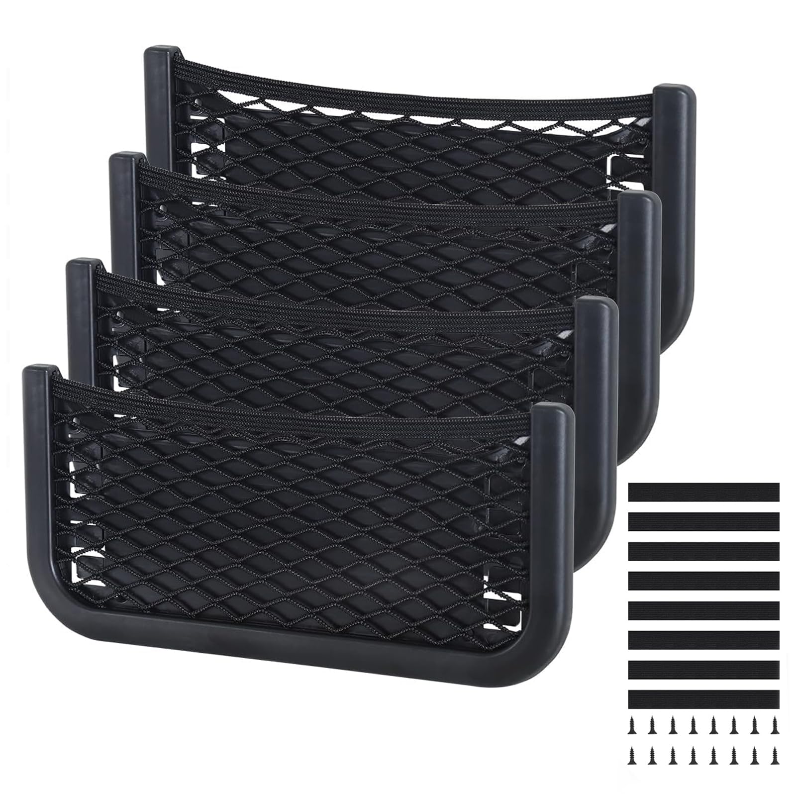 Filet De Rangement Voiture 26x12 Cm MyGadget - À Coller Ou Visser - Sac Organisateur Pour Intérieur Auto, Camping-car, Bateau