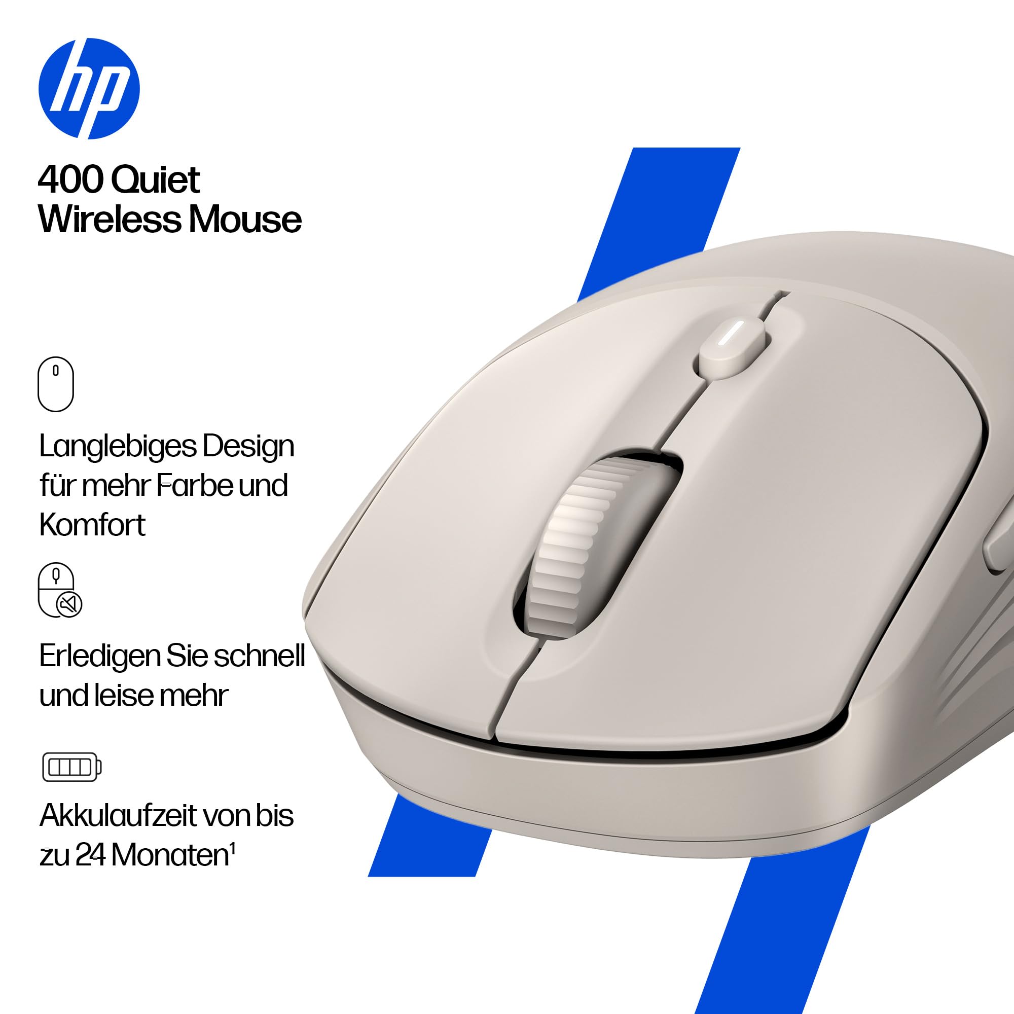 HP 400 Duale kabellose Maus, Bluetooth und USB, 2,4 GHz, 24 Monate Akku, leise Klicks, weiche Haptik, Blau